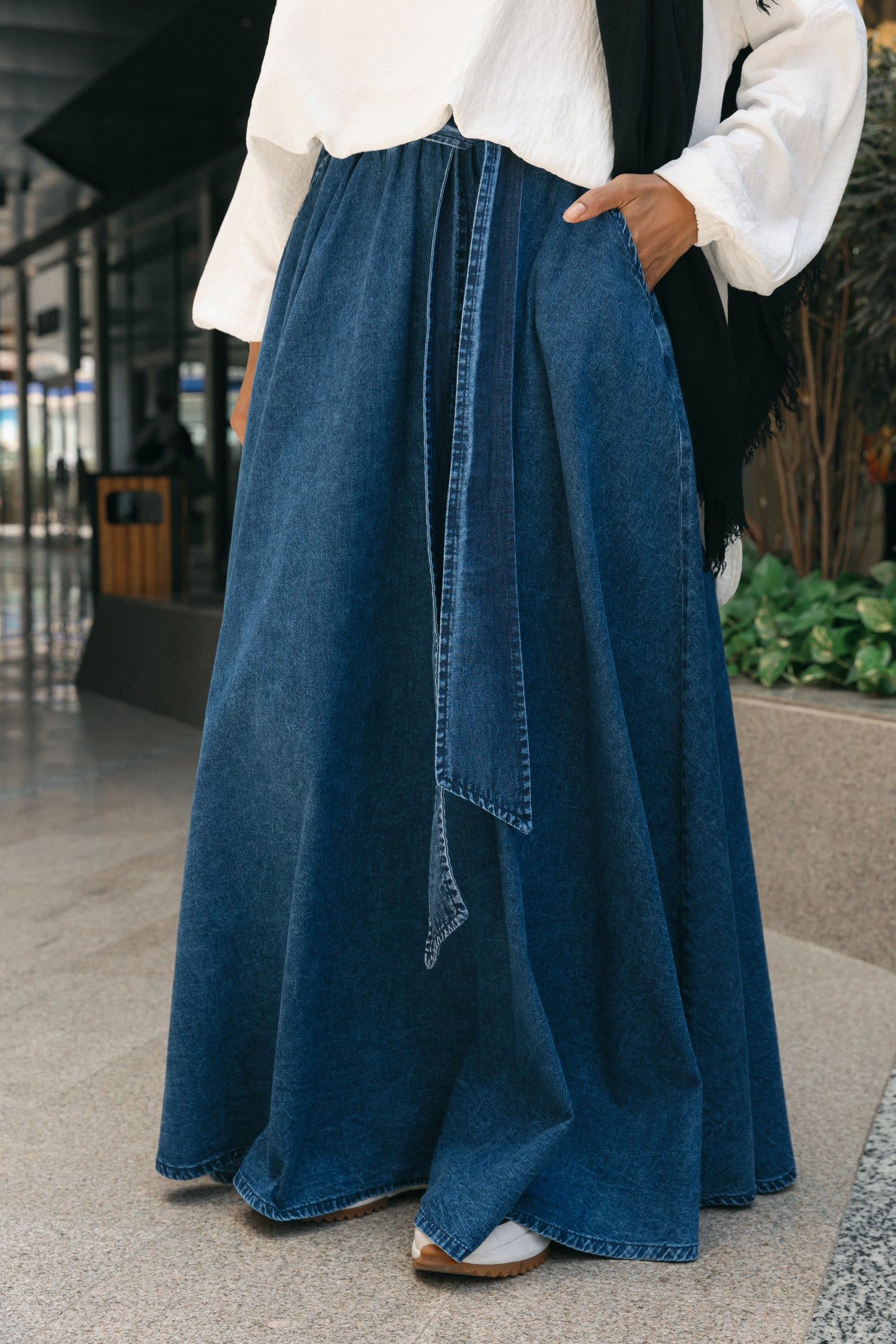 Cloche Couture Denim Skirt- Washed Blue