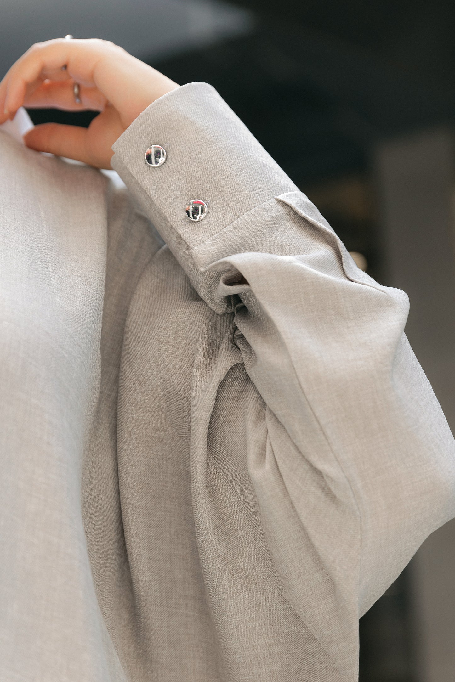 Silver Buttons Oversized Shirt - Silver Grey
