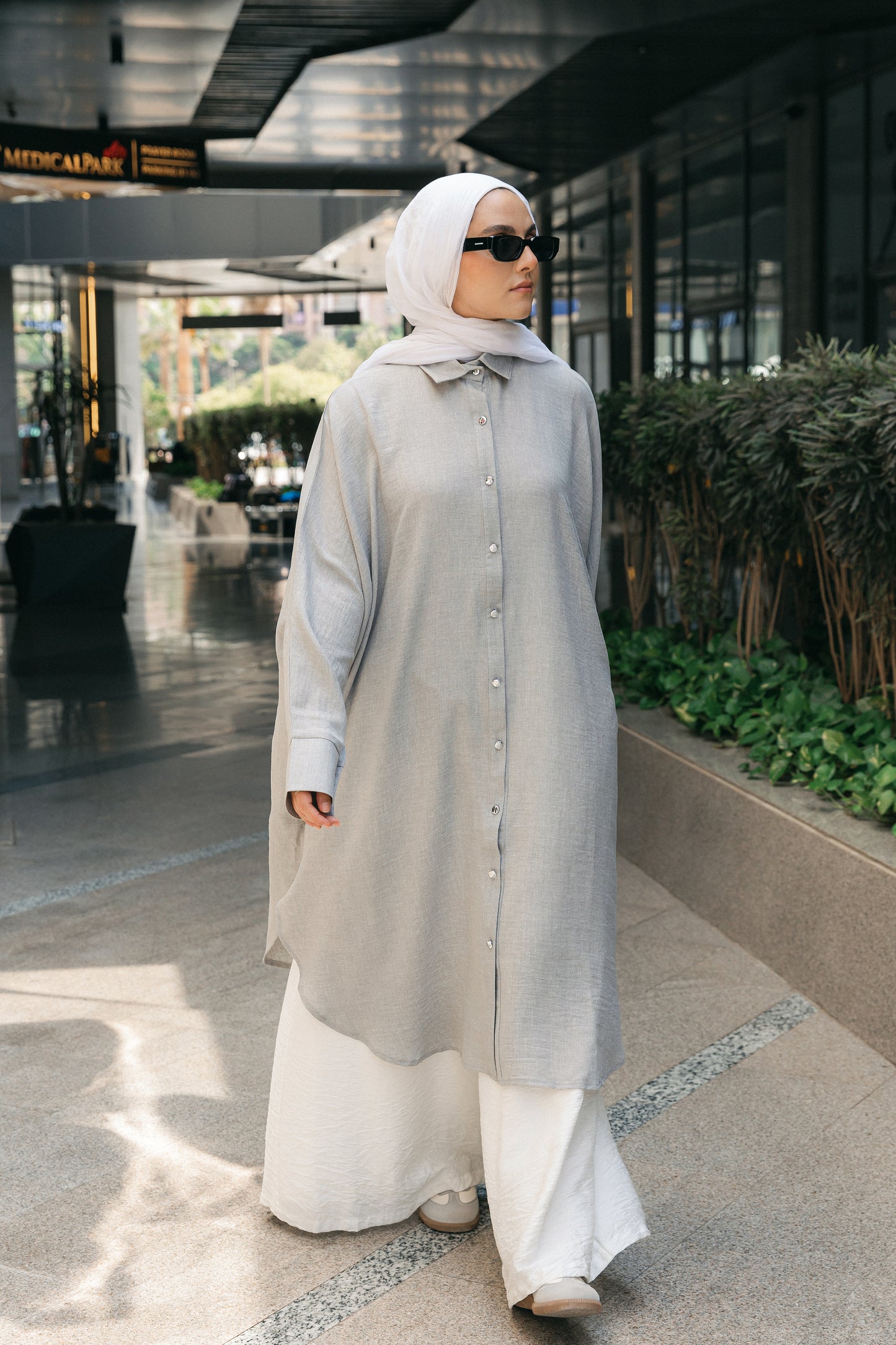 Silver Buttons Oversized Shirt - Silver Grey