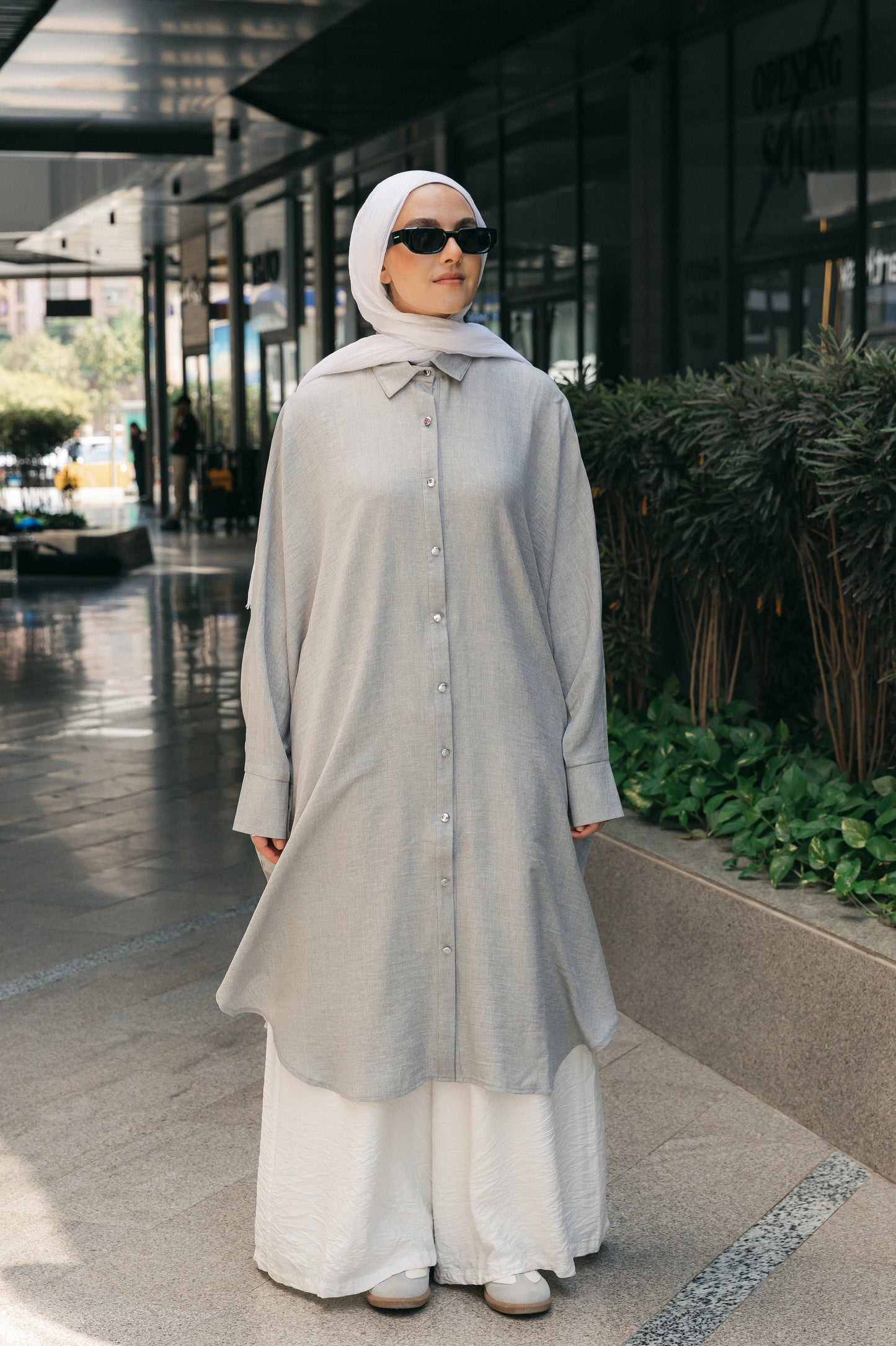 Silver Buttons Oversized Shirt - Silver Grey
