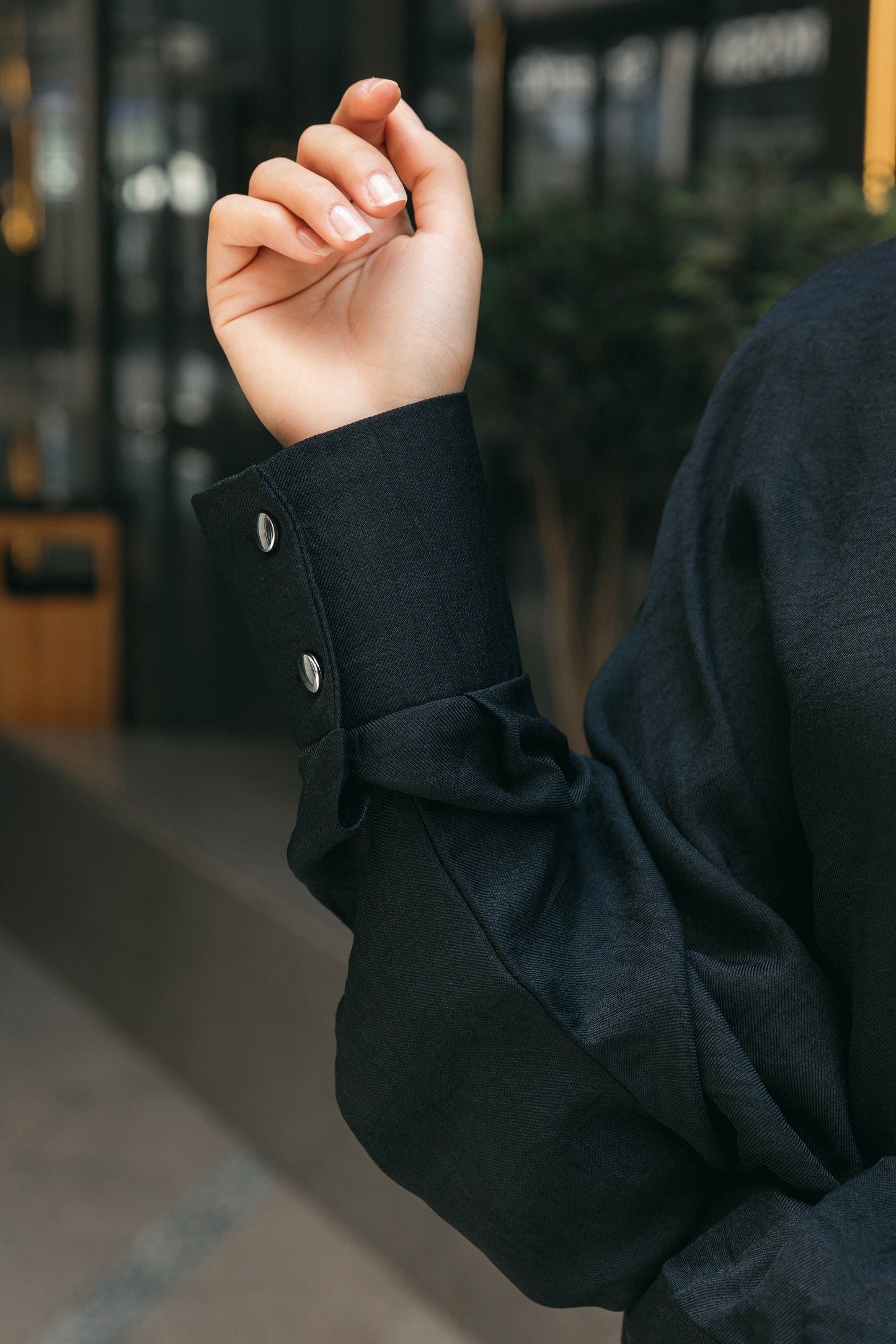 Silver Buttons Oversized Shirt - Black