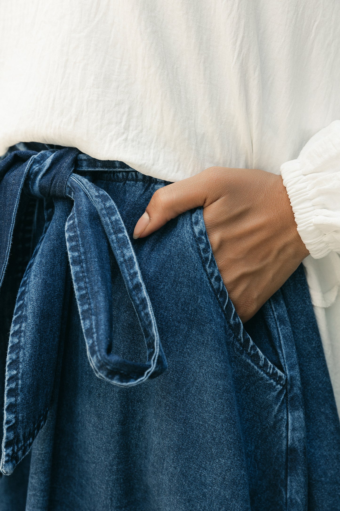 Cloche Couture Denim Skirt- Washed Blue