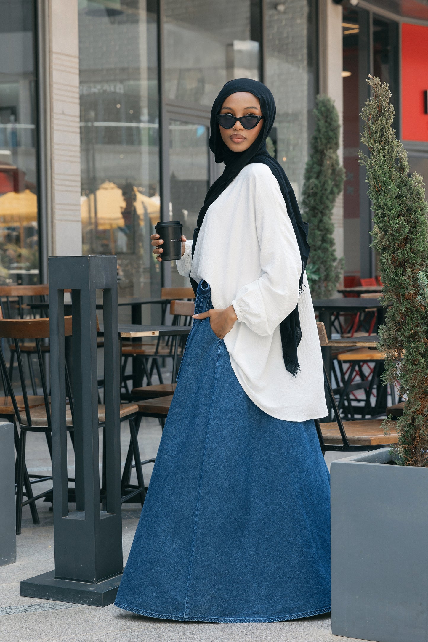 Cloche Couture Denim Skirt- Washed Blue