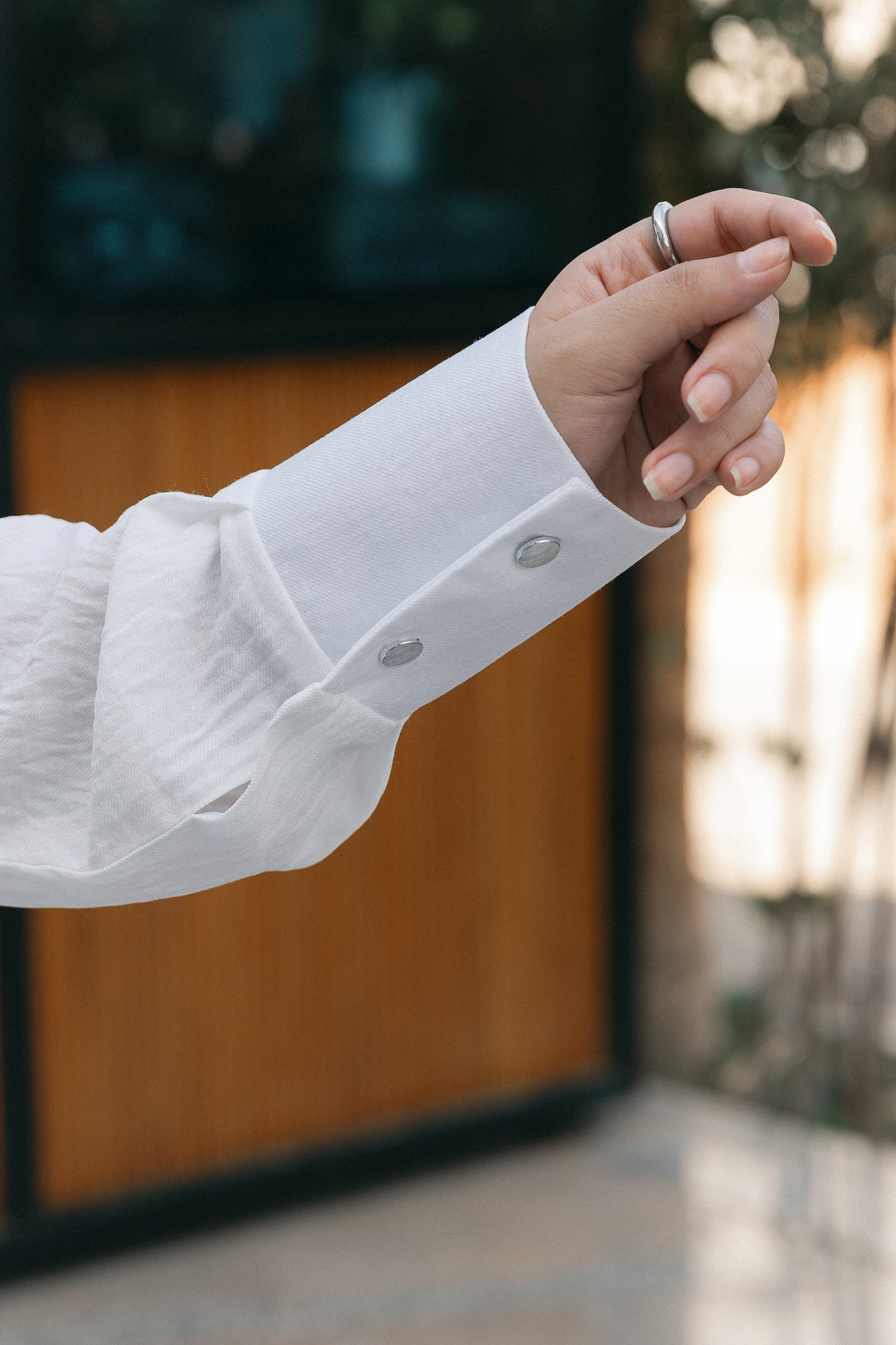 Silver Buttons Oversized Shirt - White