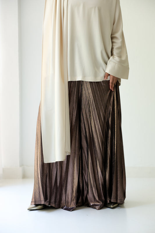 Shimmery Pleated Pants - Champagne