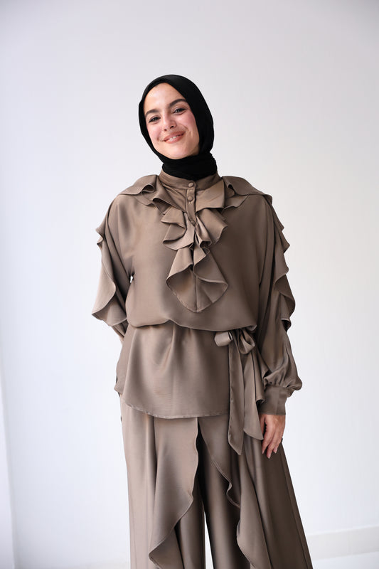 Satin Ruffles Set - Mocha