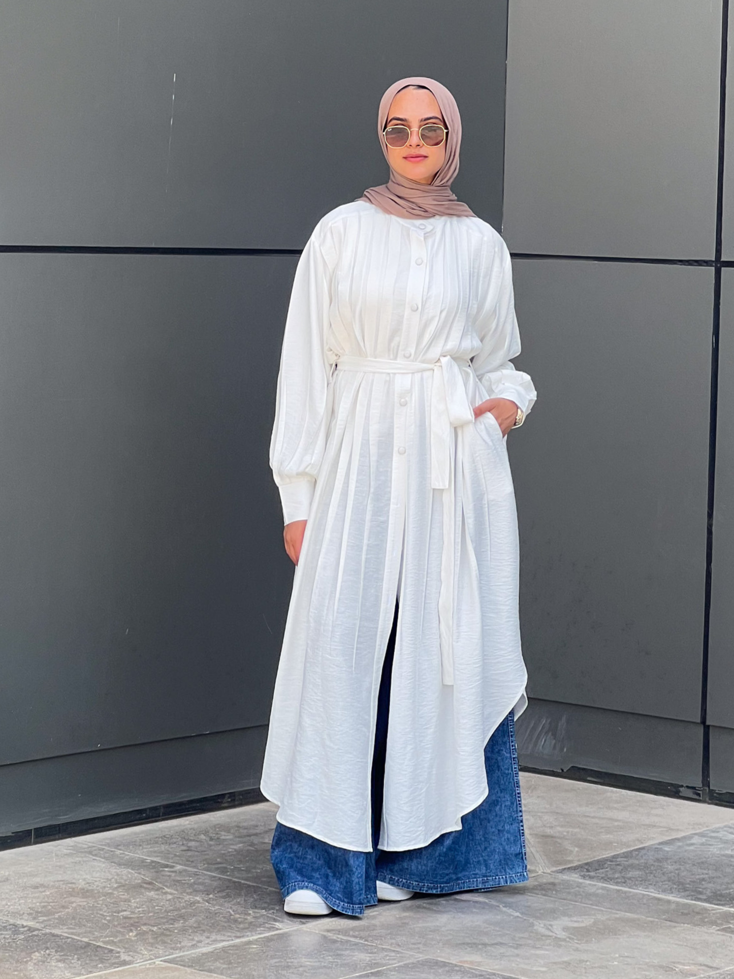Feminine Flow Linen Shirt Dress - White