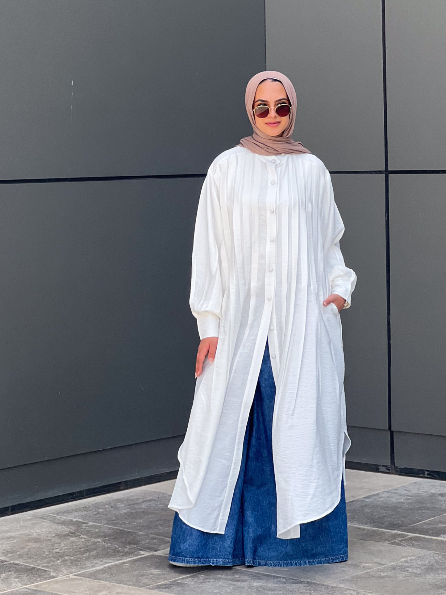 Feminine Flow Linen Shirt Dress - White
