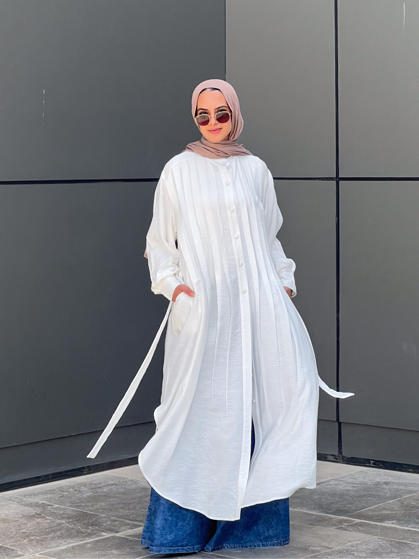 Feminine Flow Linen Shirt Dress - White