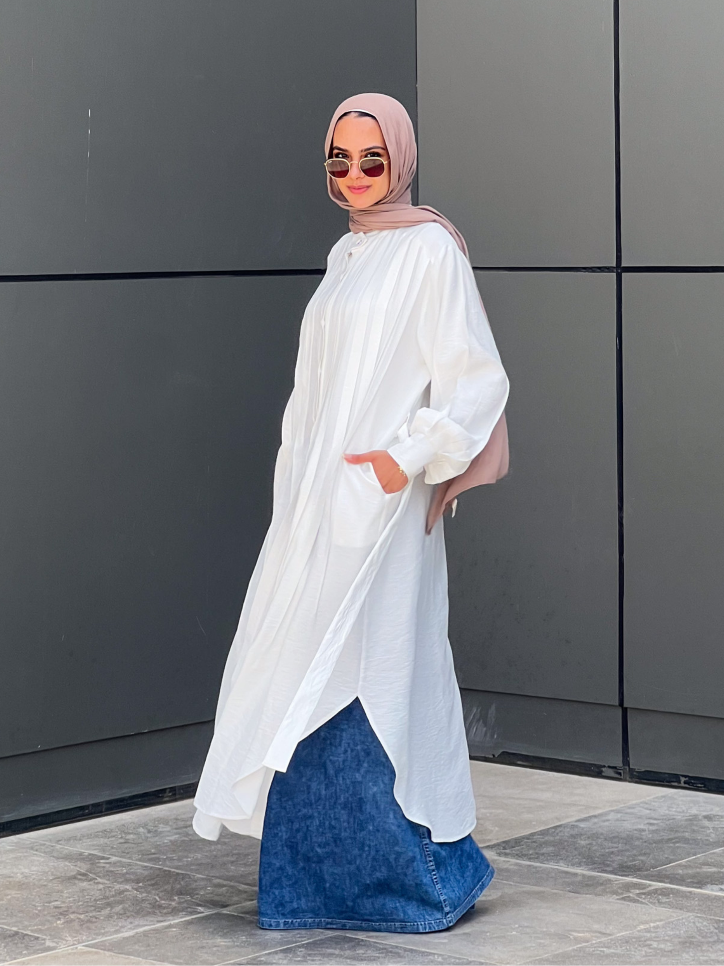 Feminine Flow Linen Shirt Dress - White