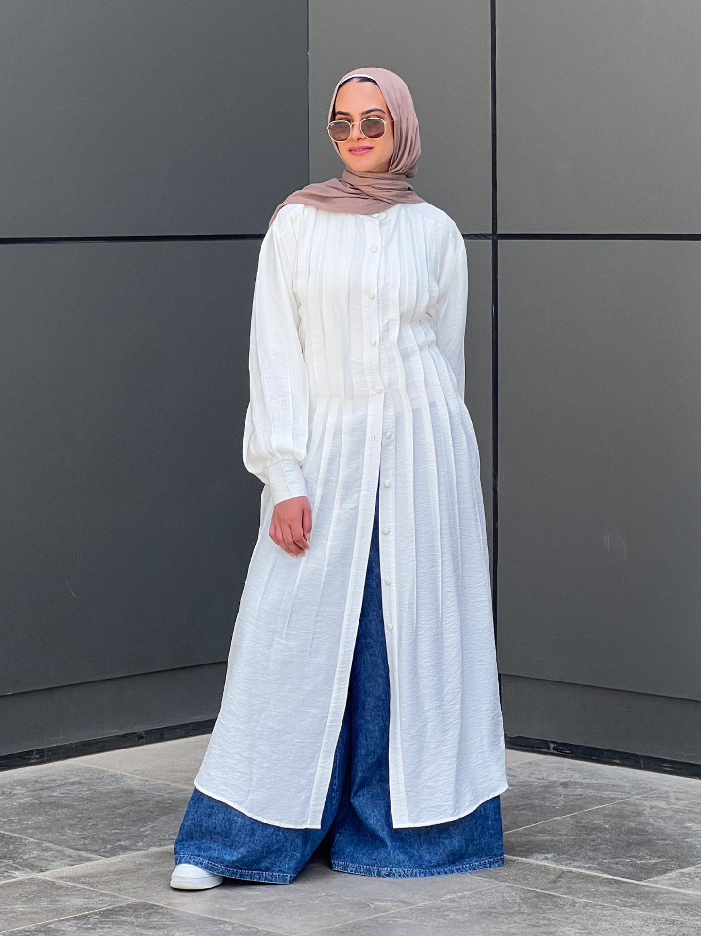 Feminine Flow Linen Shirt Dress - White