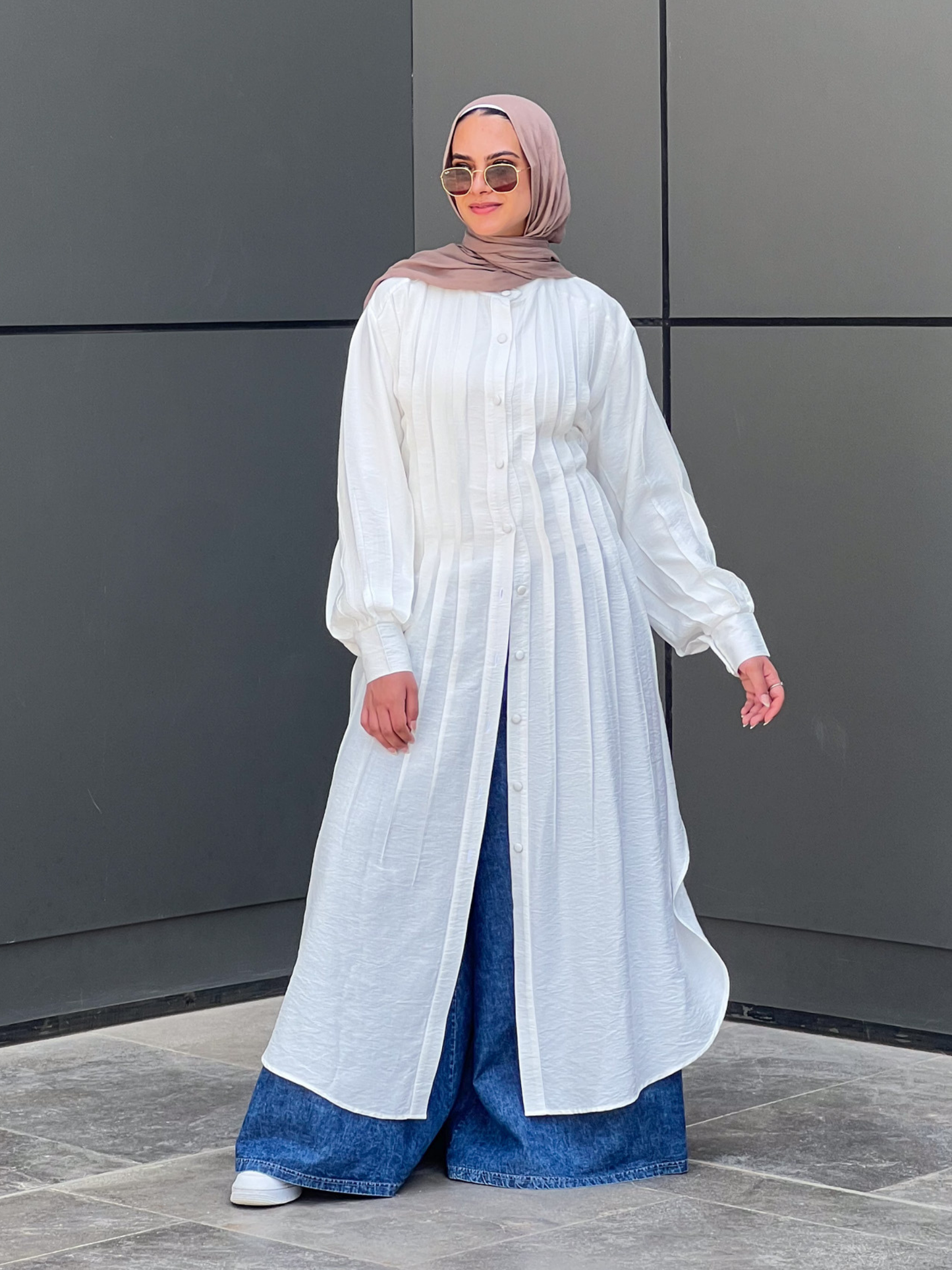 Feminine Flow Linen Shirt Dress - White