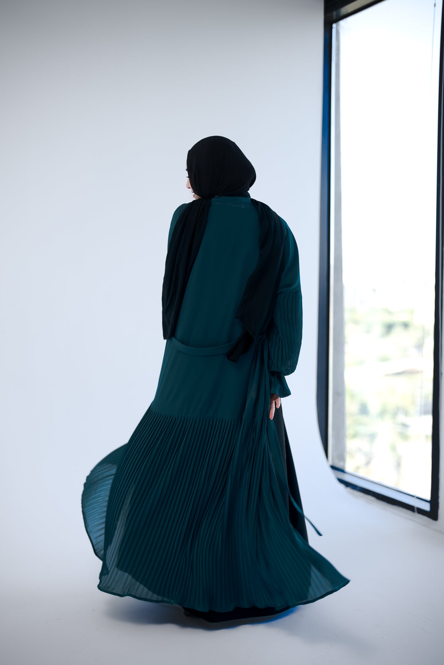 Pleated Chiffon Cardigan - Teal