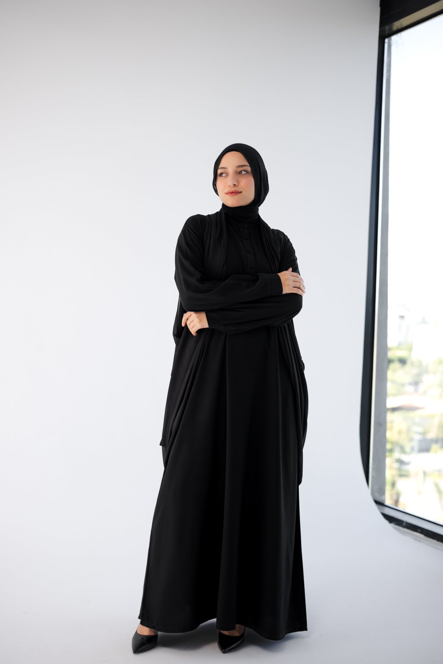 Draped Chiffon Cardigan - Black