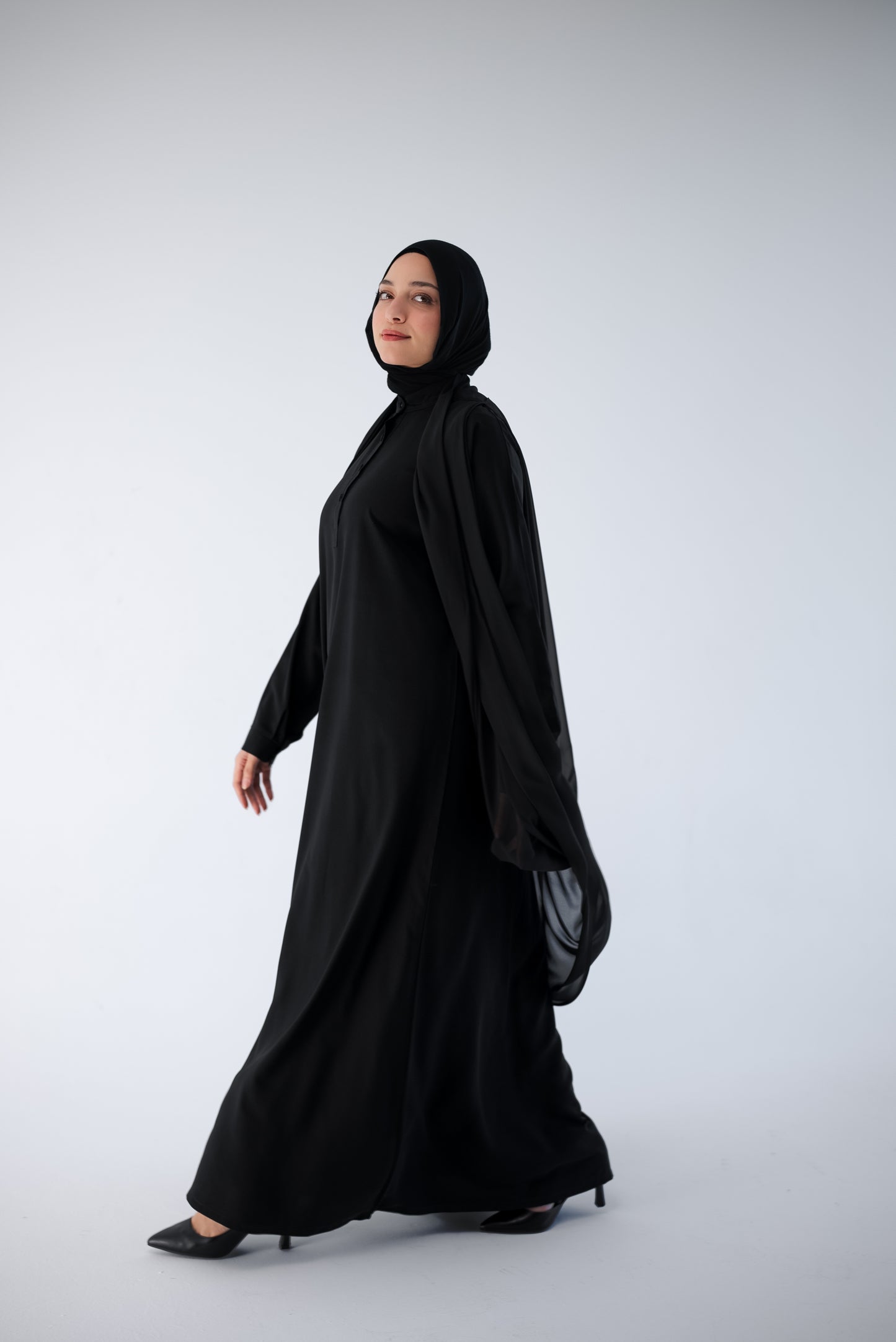 Draped Chiffon Cardigan - Black