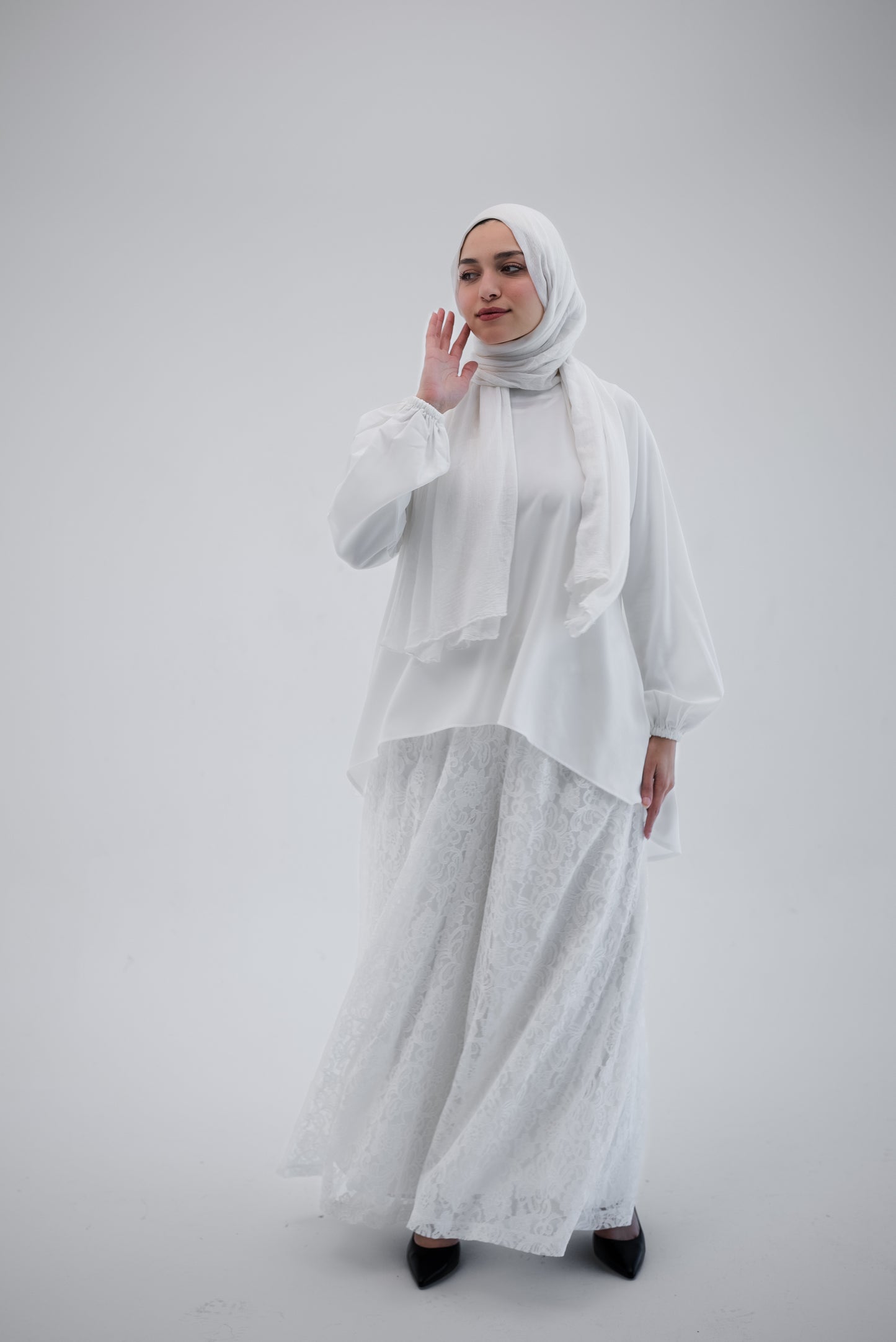 Lace Wide Leg Pants - White