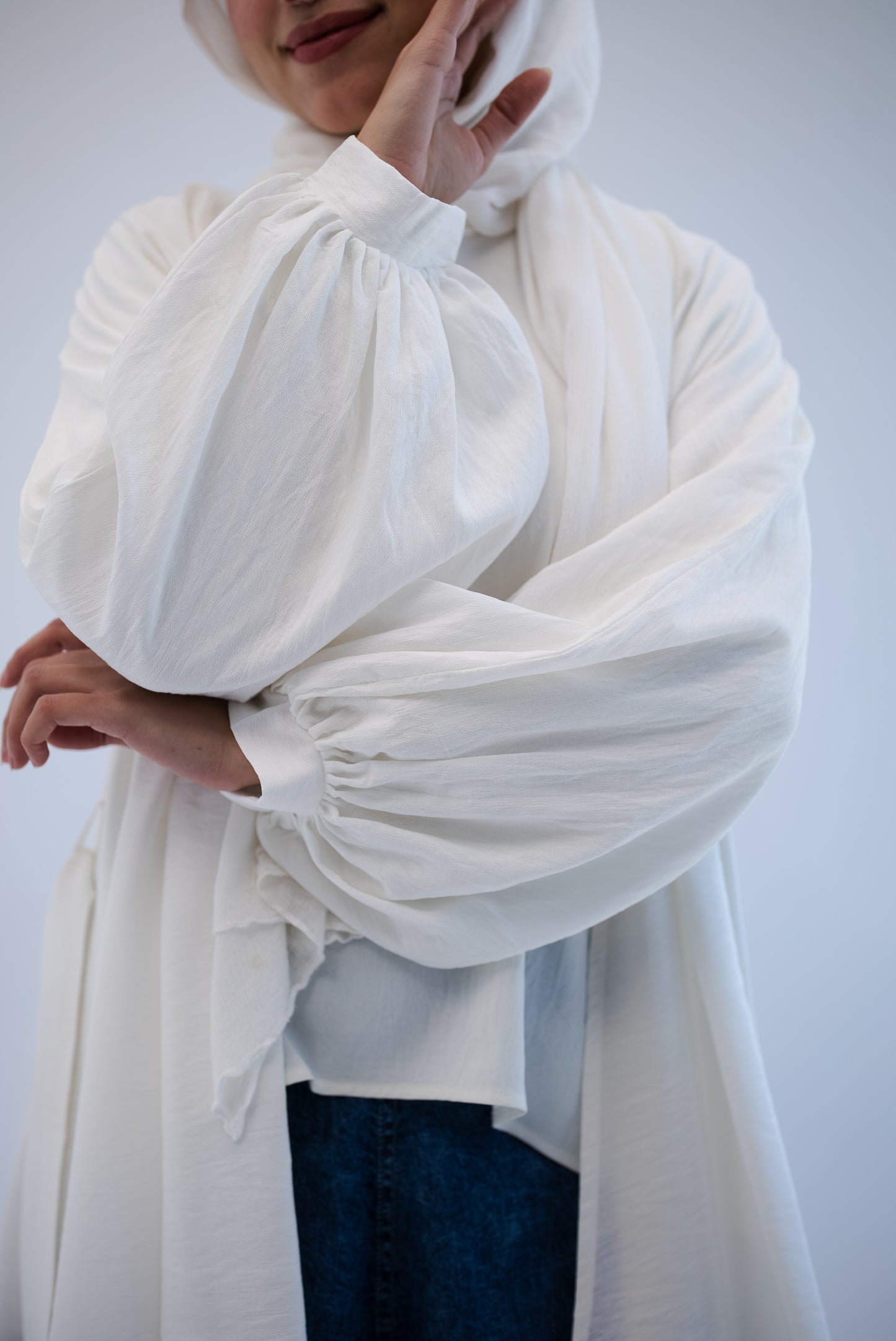 Linen Puffy Sleeves Cardigan- White