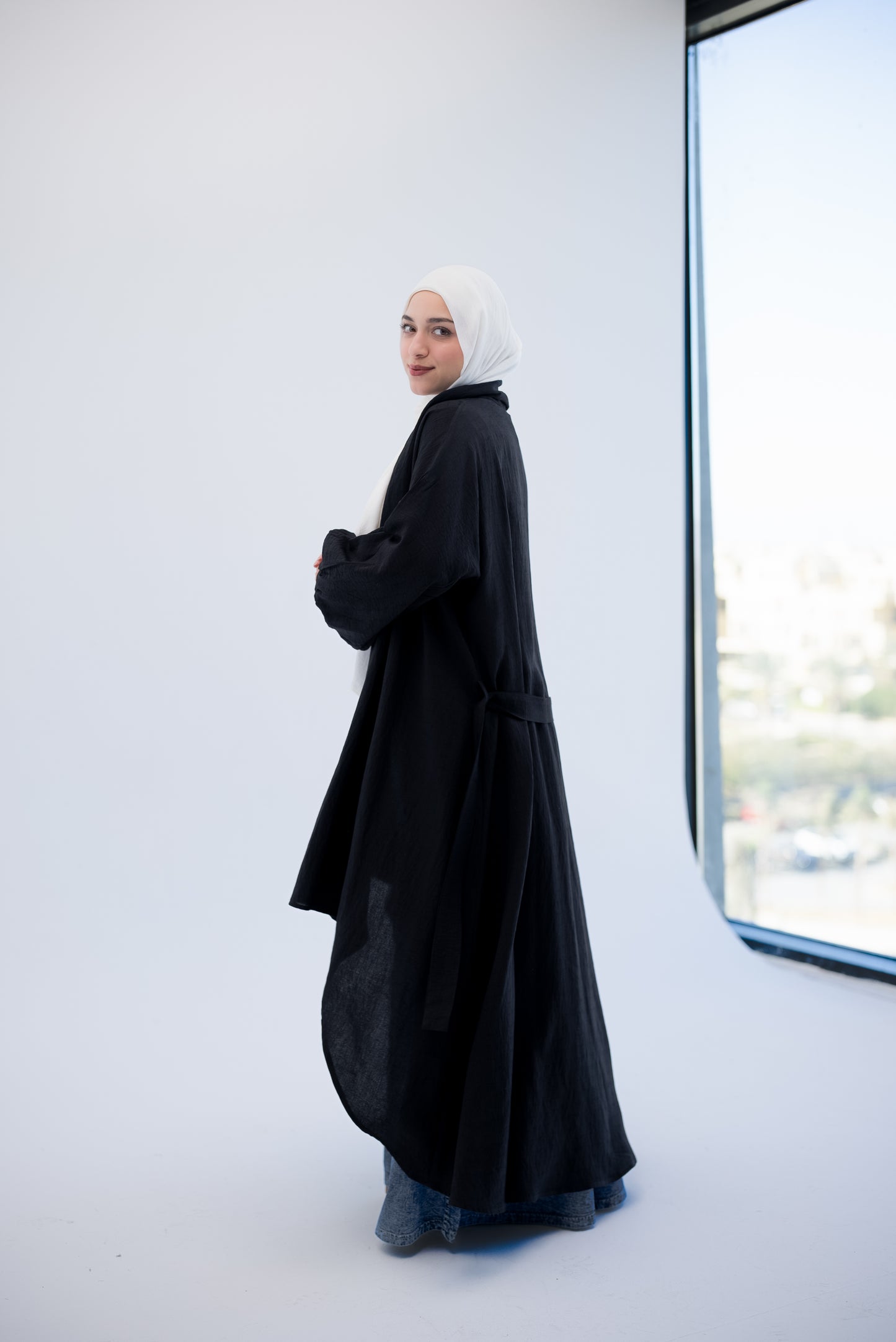 Linen Puffy Sleeves Cardigan- Black