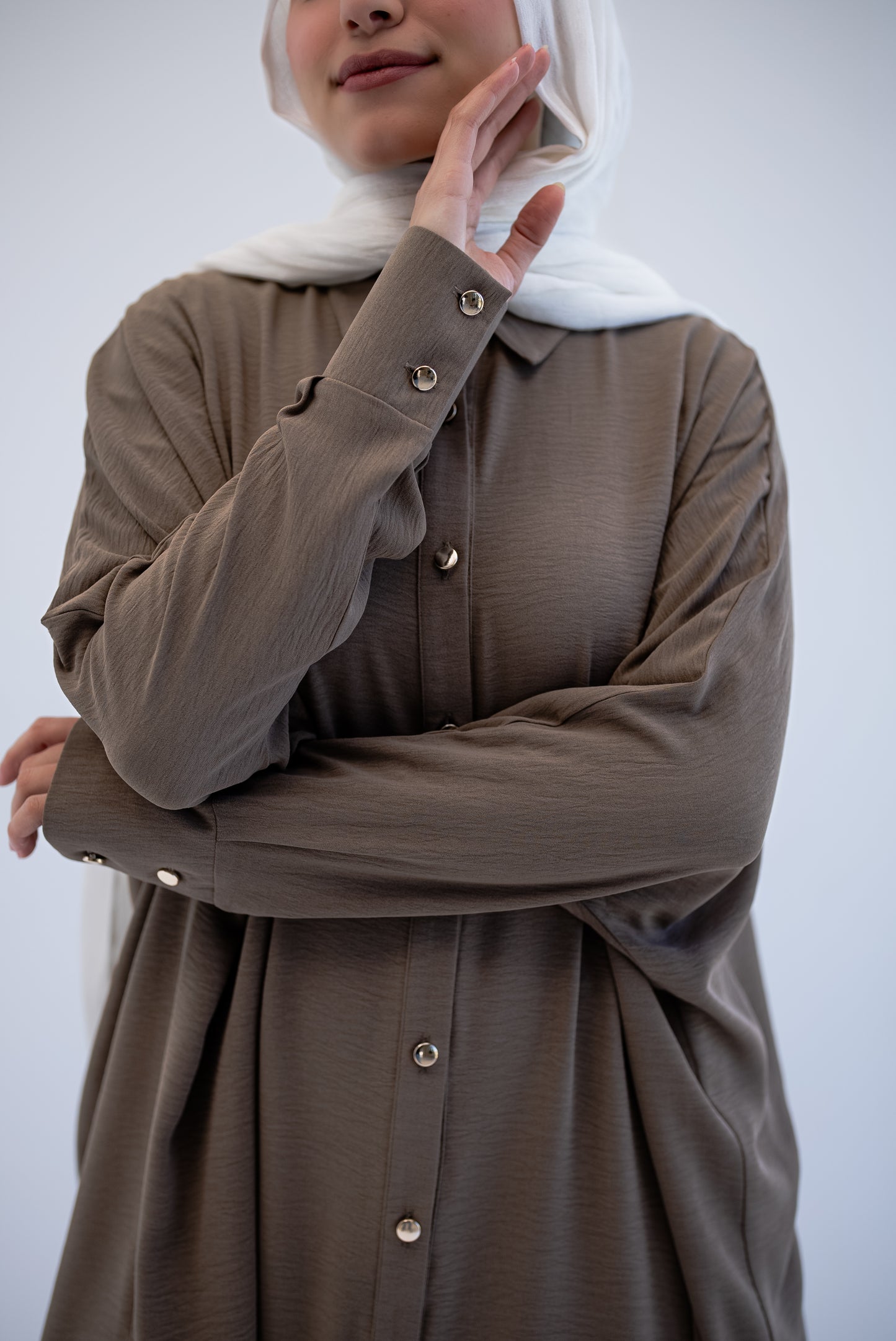 Gold Buttons Oversized Shirt - Cafe