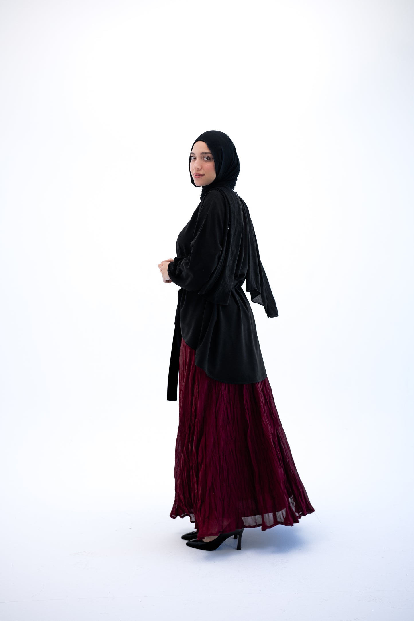 Crushed Chiffon Skirt - Burgundy