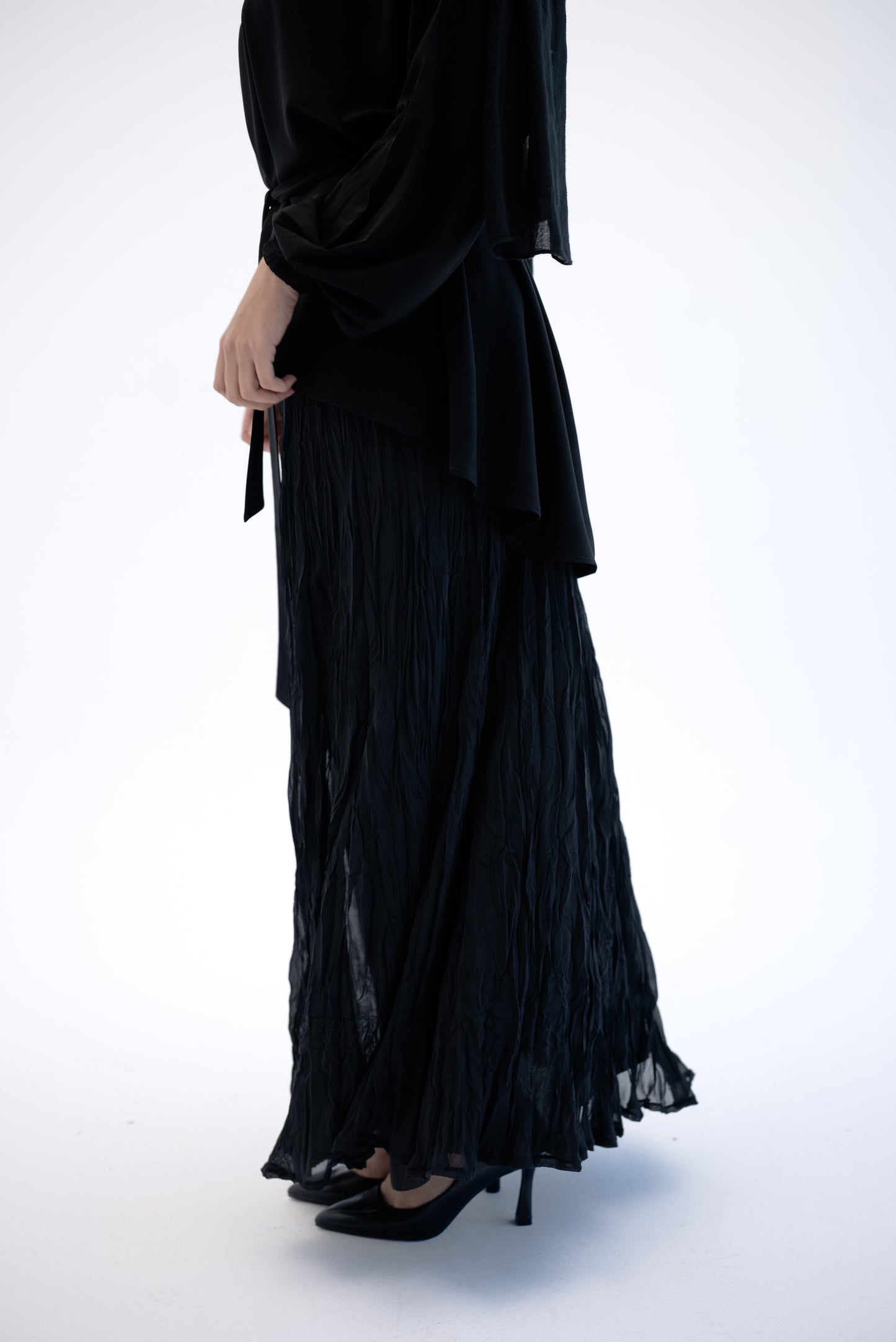 Crushed Chiffon Skirt - Black