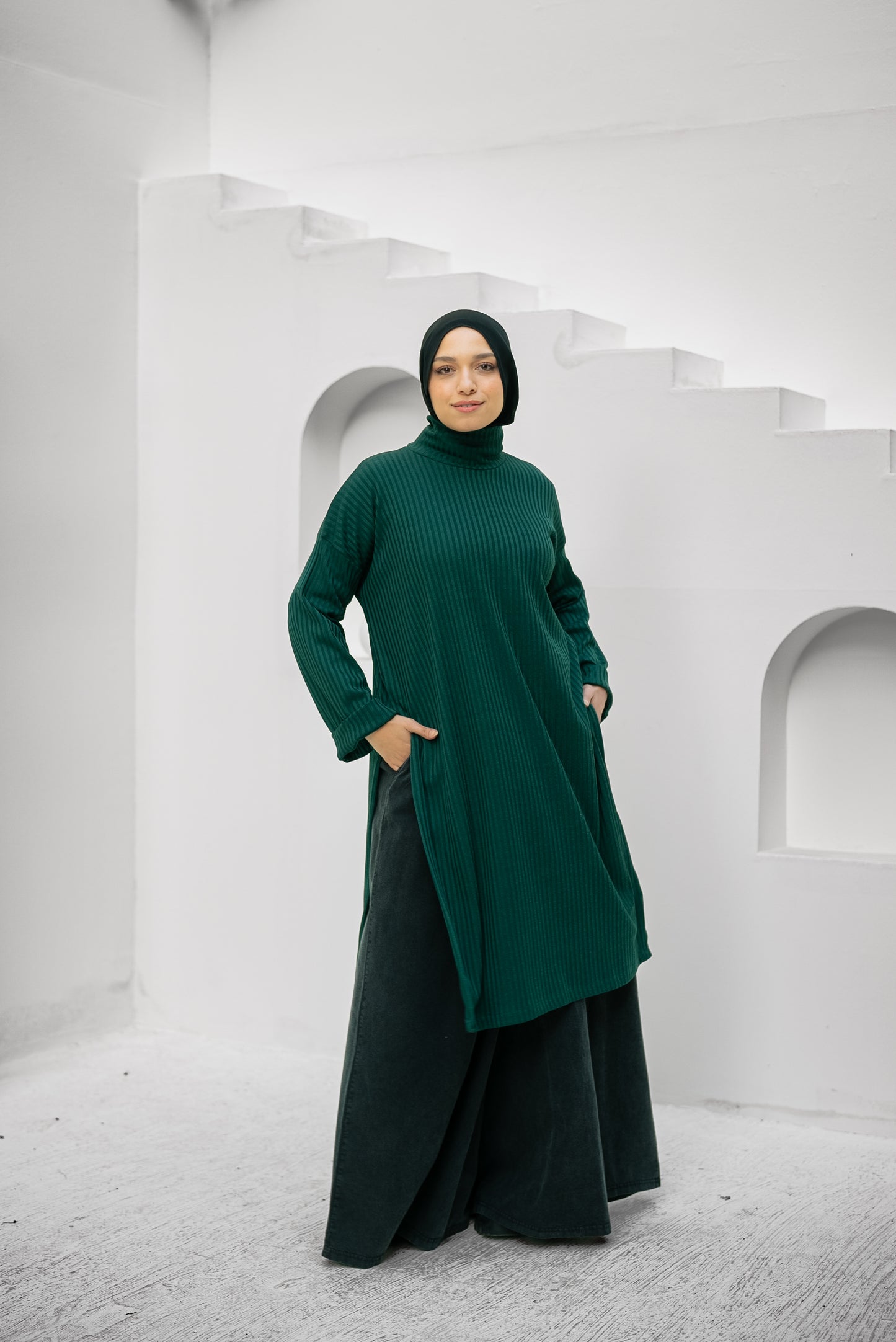 Ribbed Retreat Pullover - Green