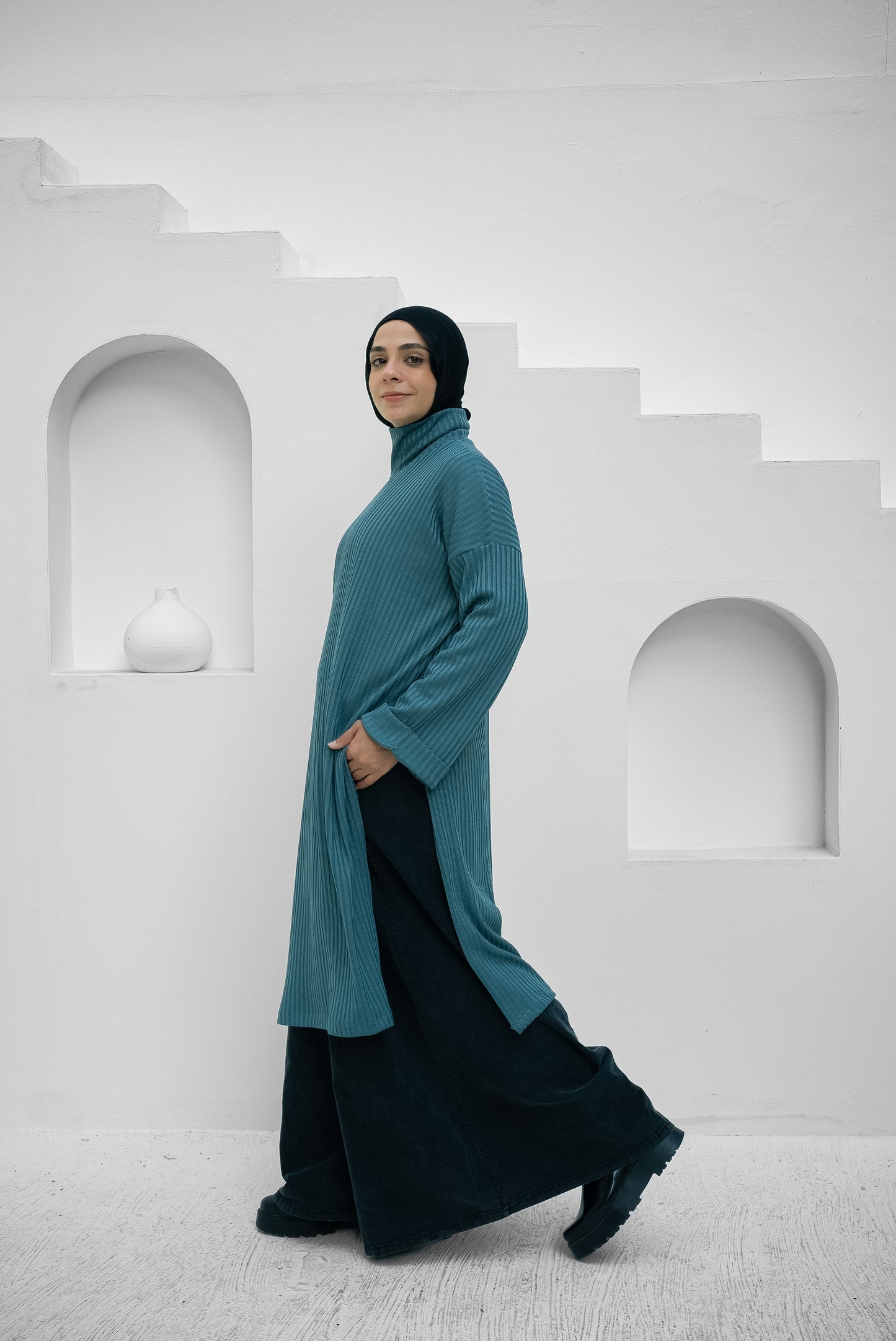 Ribbed retreat pullover - Teal