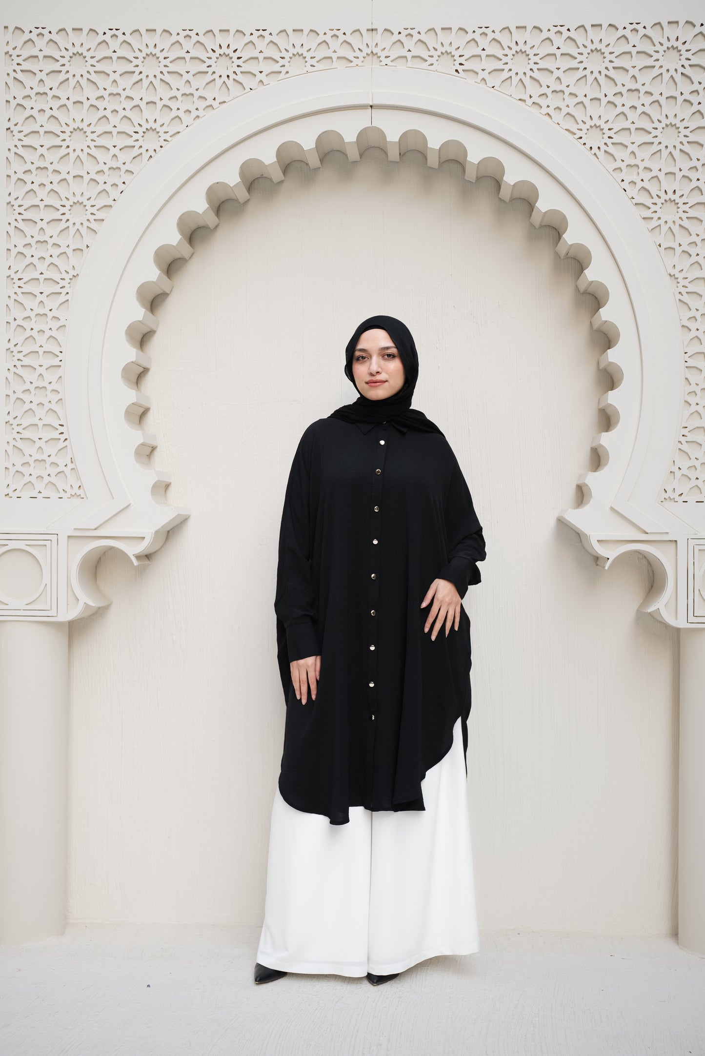 Gold Buttons Oversized Shirt - Black