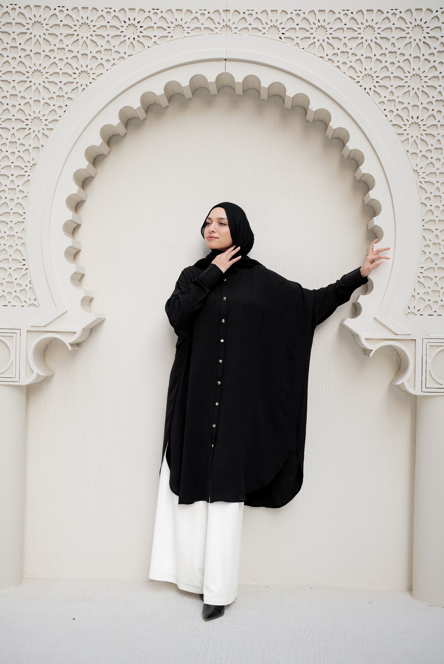 Gold Buttons Oversized Shirt - Black