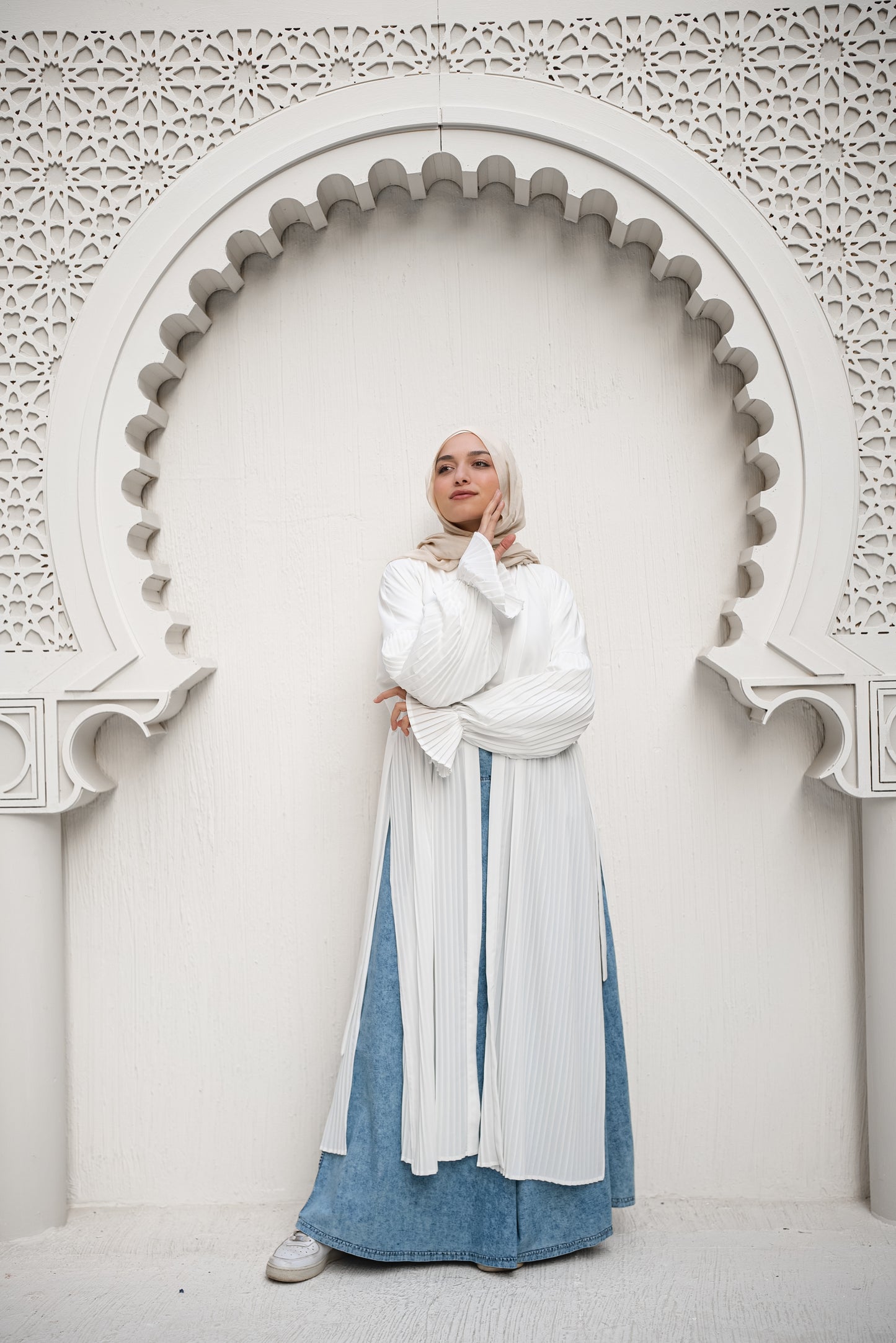 Petal Pleats Cape - White
