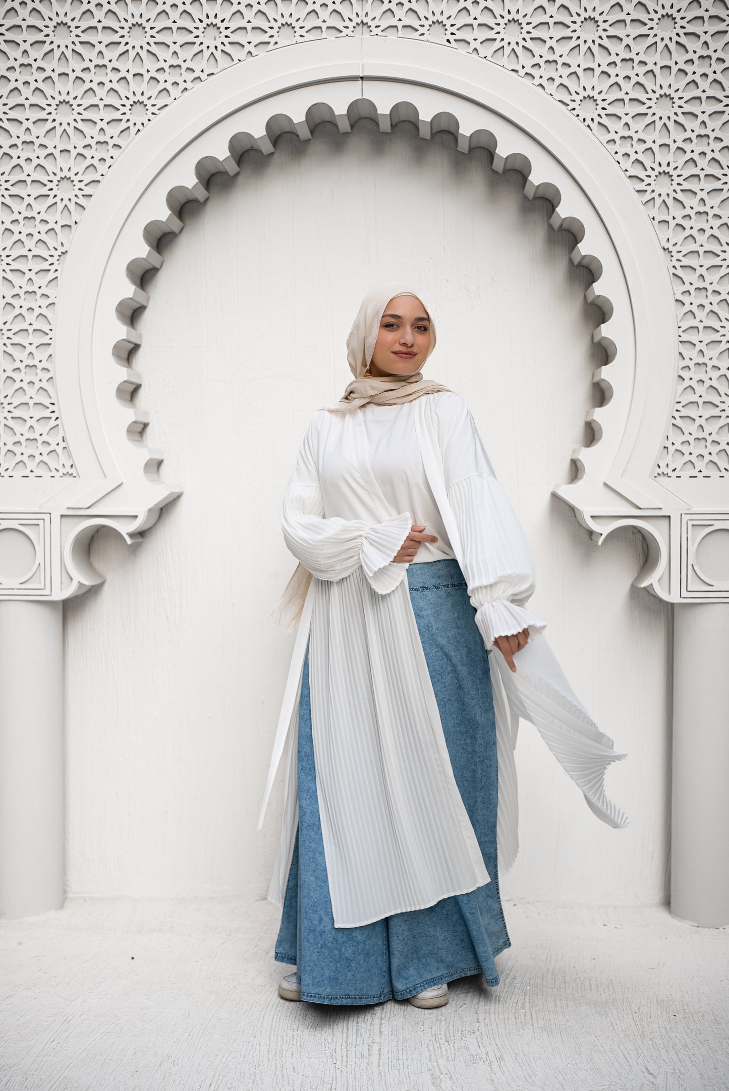 Petal Pleats Cape - White