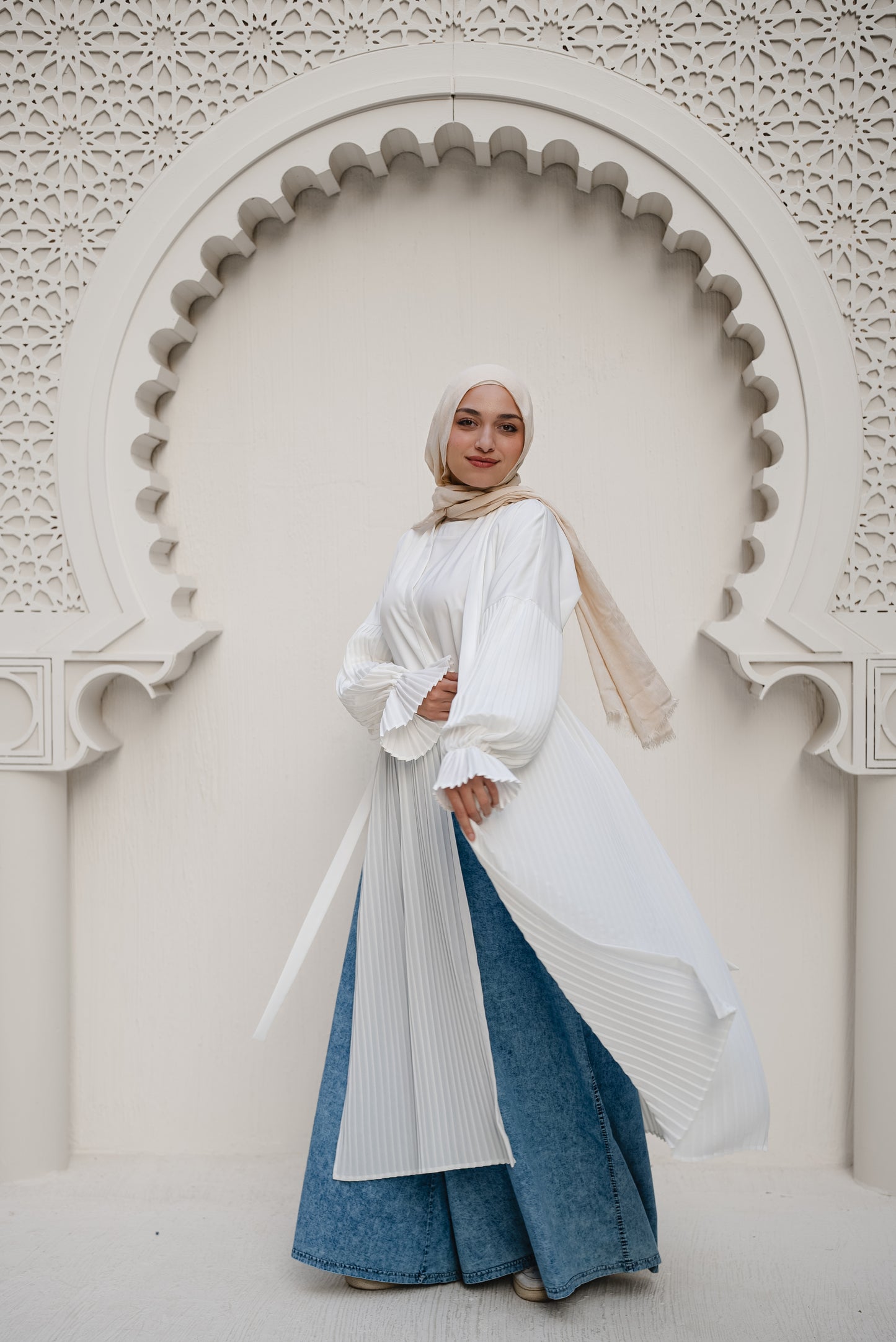 Petal Pleats Cape - White