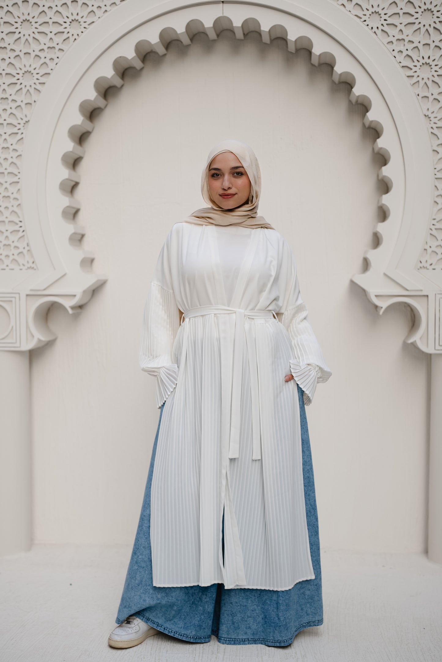 Petal Pleats Cape - White