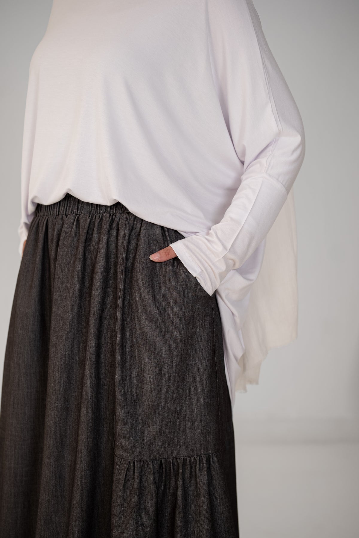 Denim Fine Frills Skirt - Silver Stone