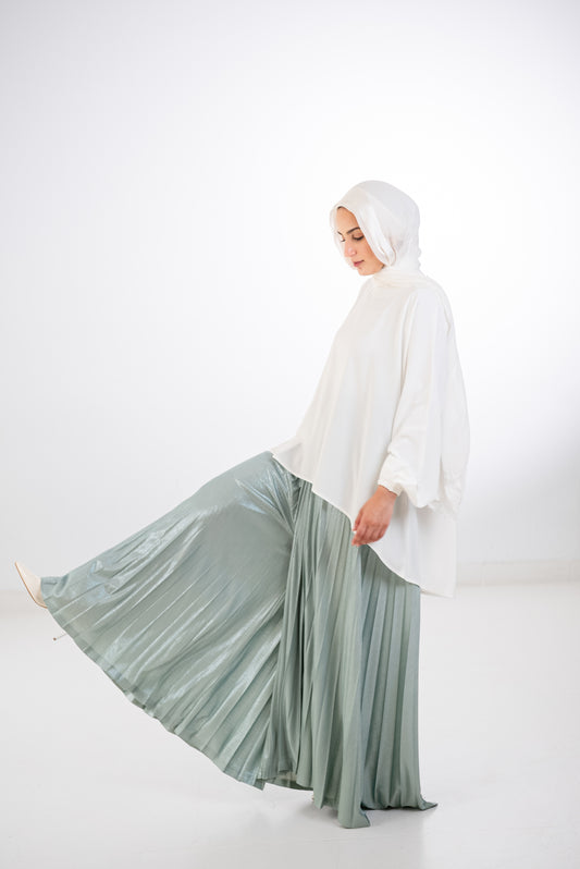 Shimmery Pleated Pants - Sage Green