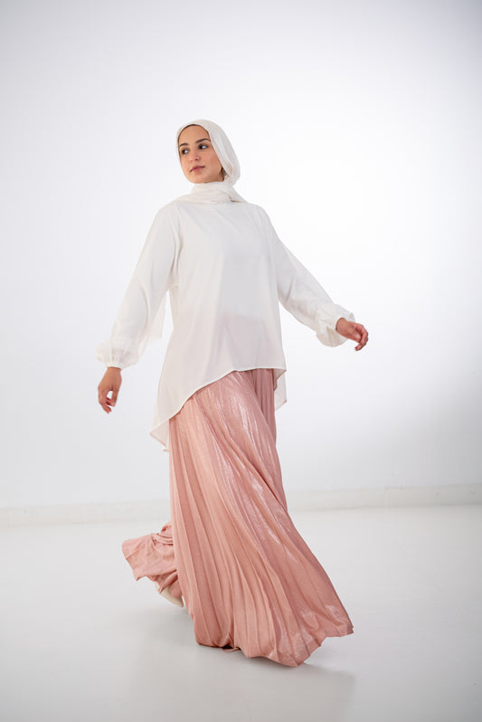 Shimmery Pleated Pants - Blush Pink