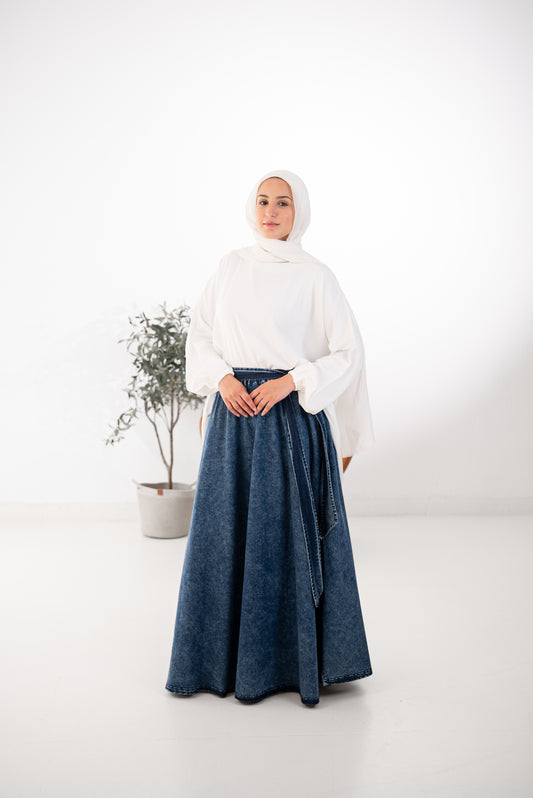Cloche Couture Denim Skirt- Washed Blue