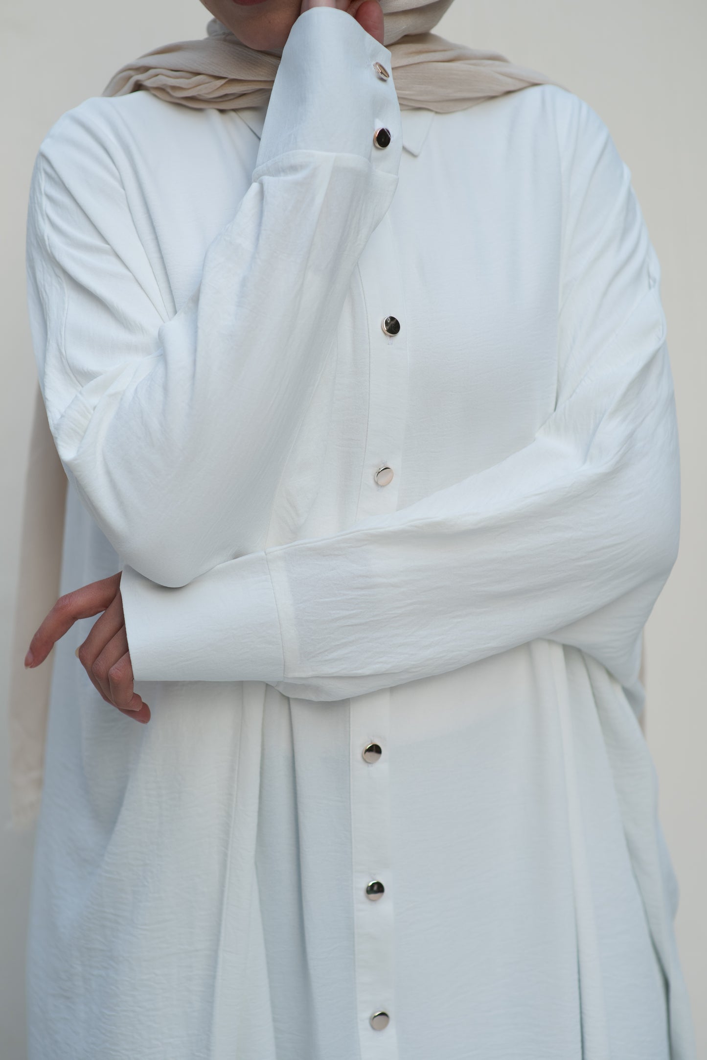 Gold Buttons Oversized Shirt - White