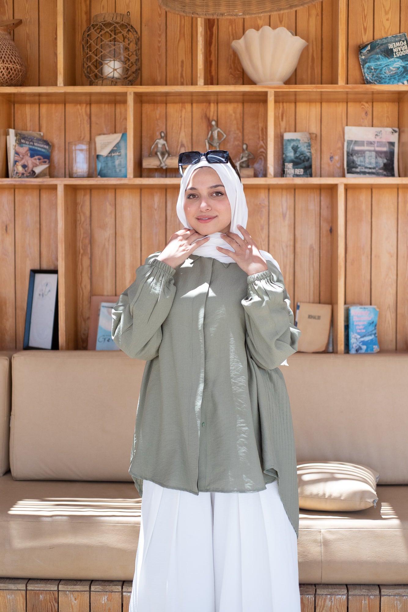 Perfect Pleats Linen Shirt - Light Olive