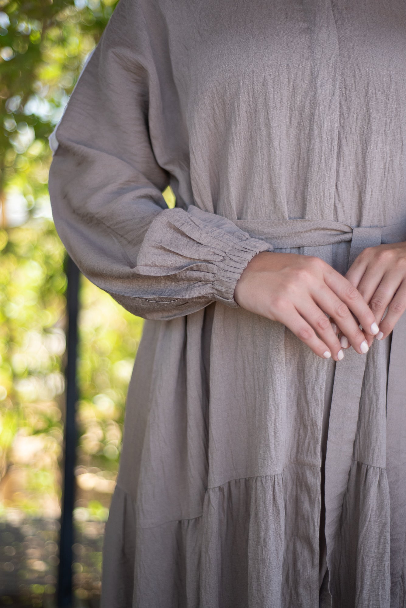 Frills Linen Dress - Greige