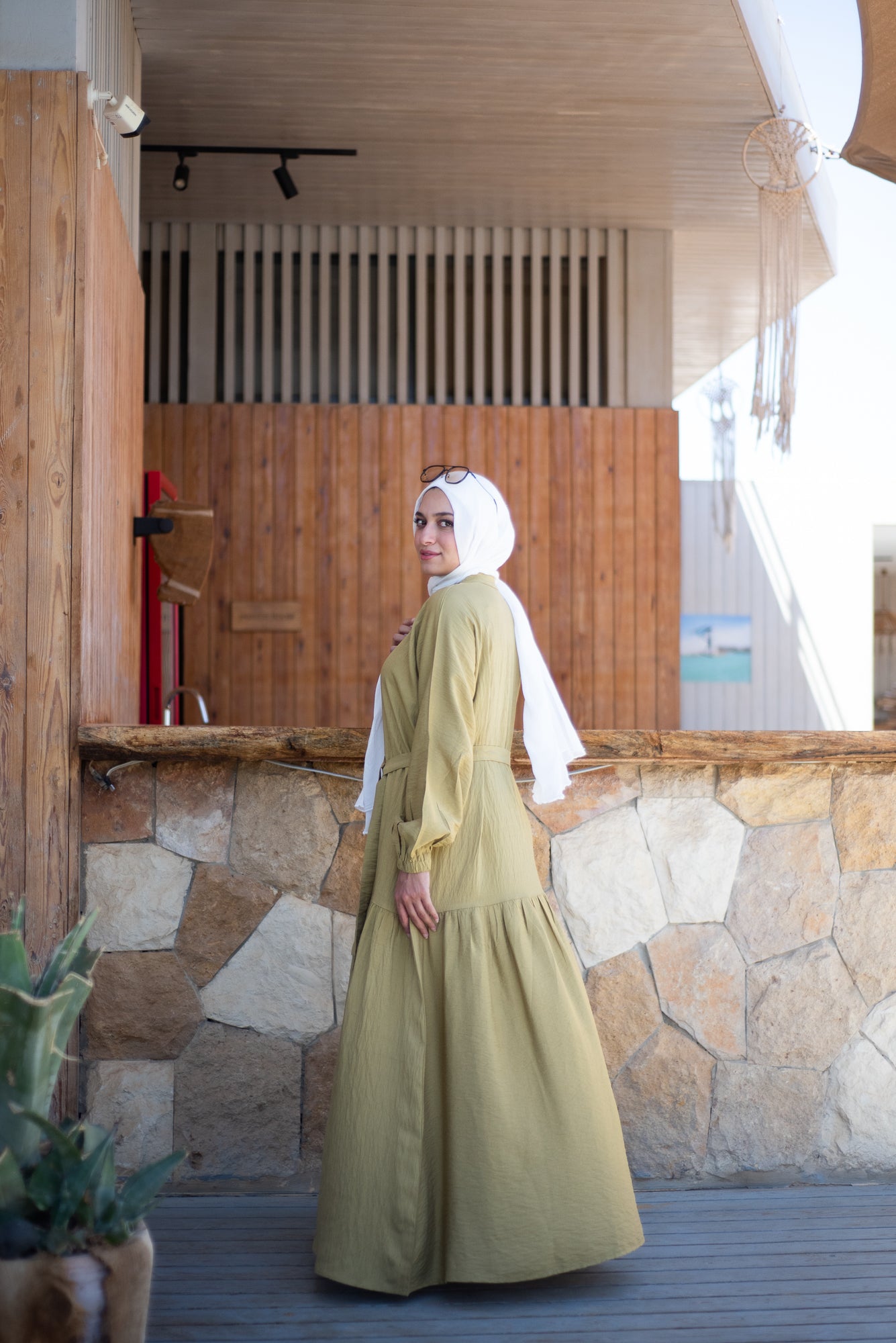 Frills Linen Dress - Kiwi