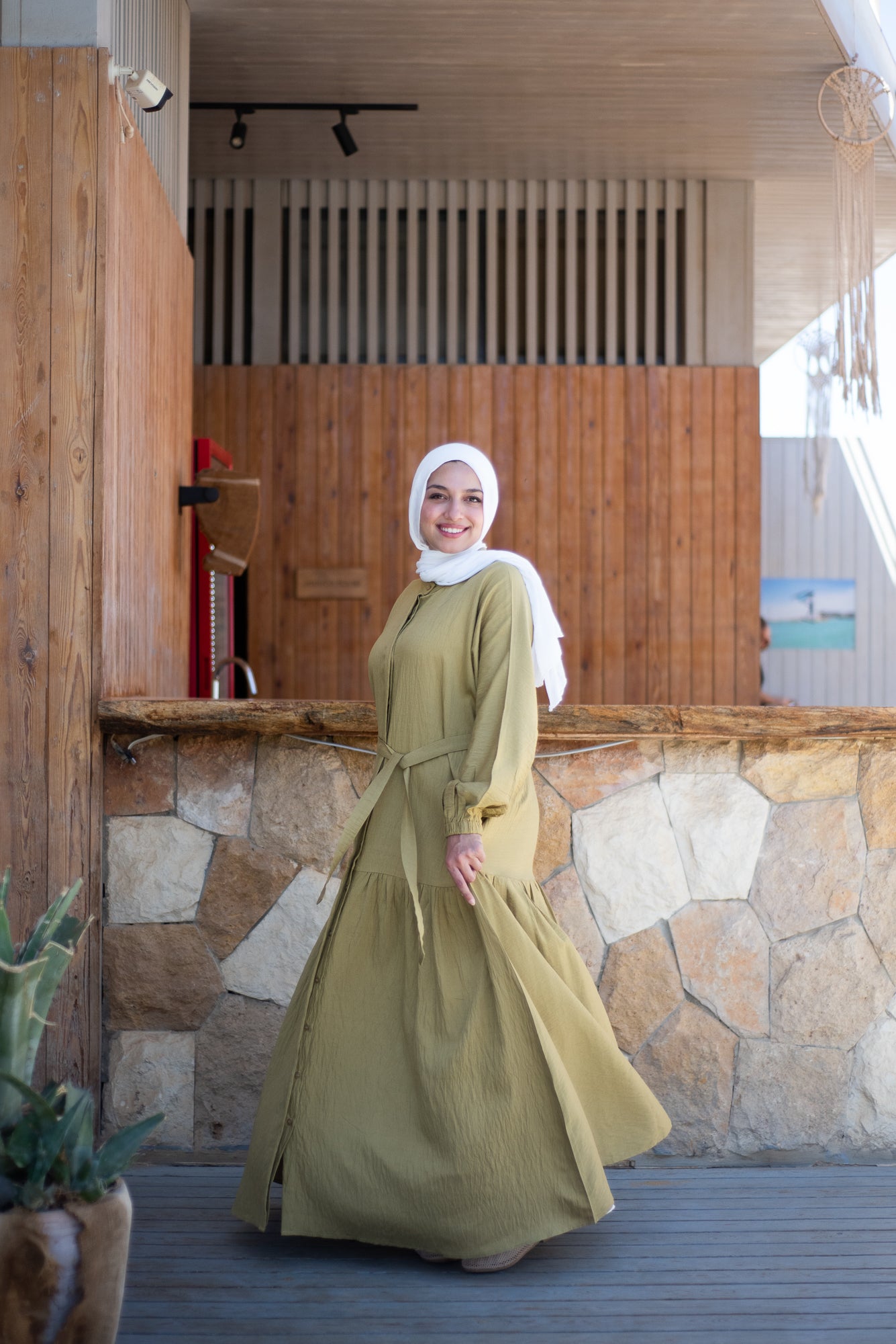 Frills Linen Dress - Kiwi