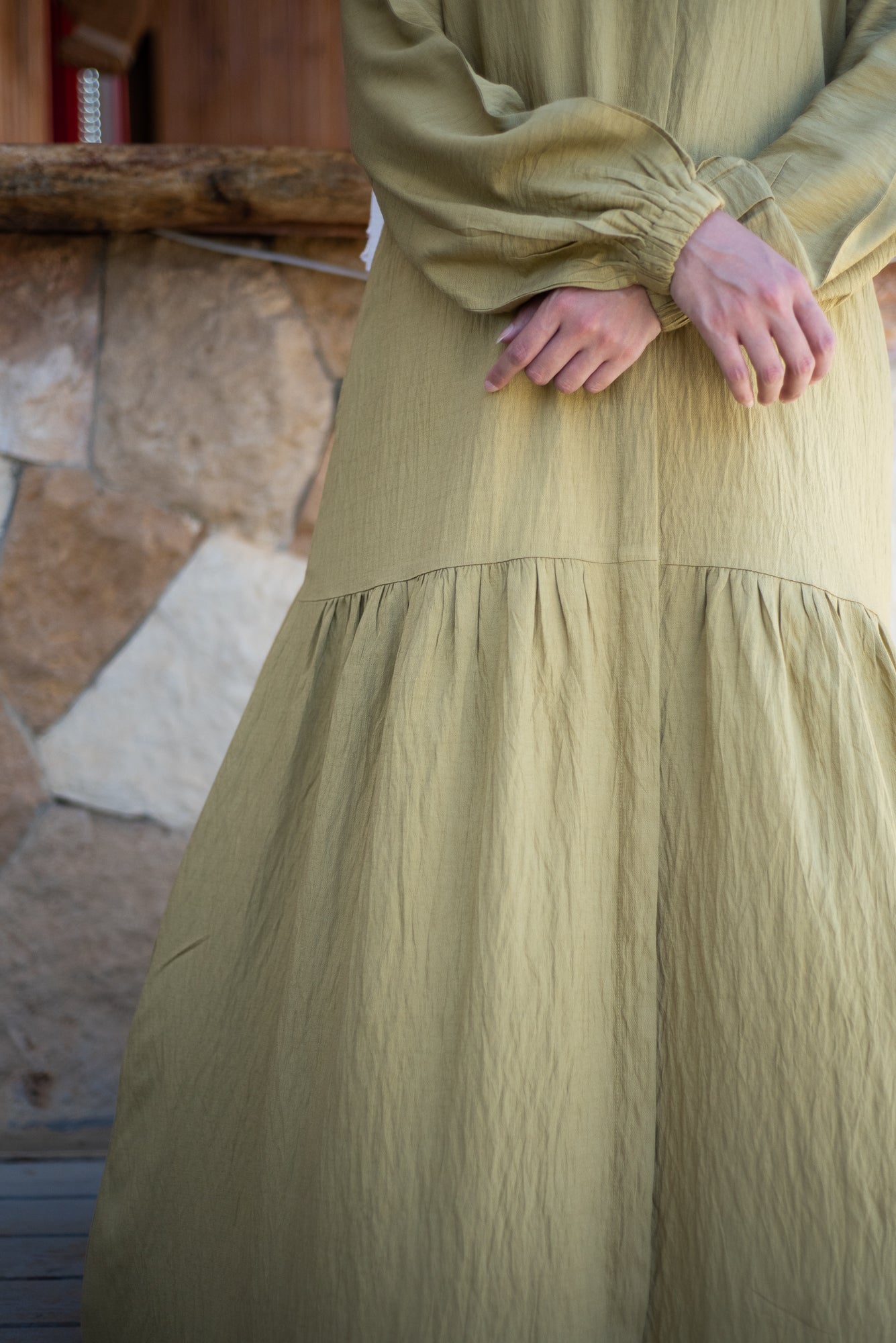 Frills Linen Dress - Kiwi