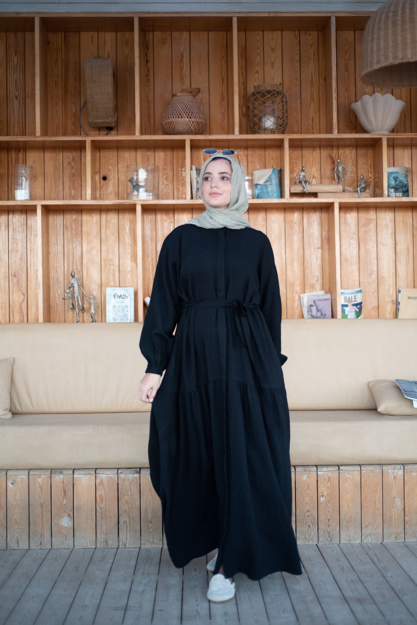 Frills Linen Dress - Black