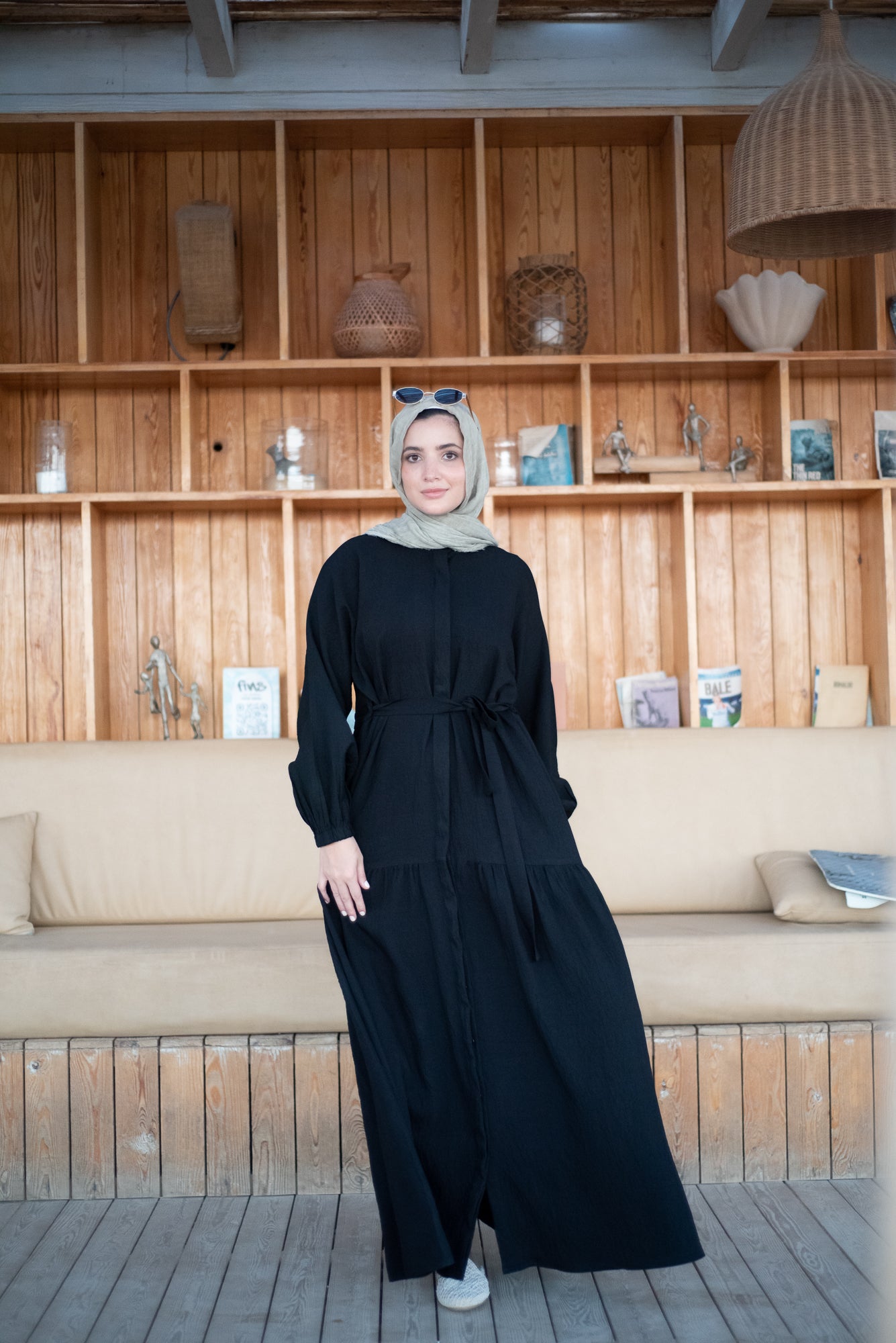 Frills Linen Dress - Black