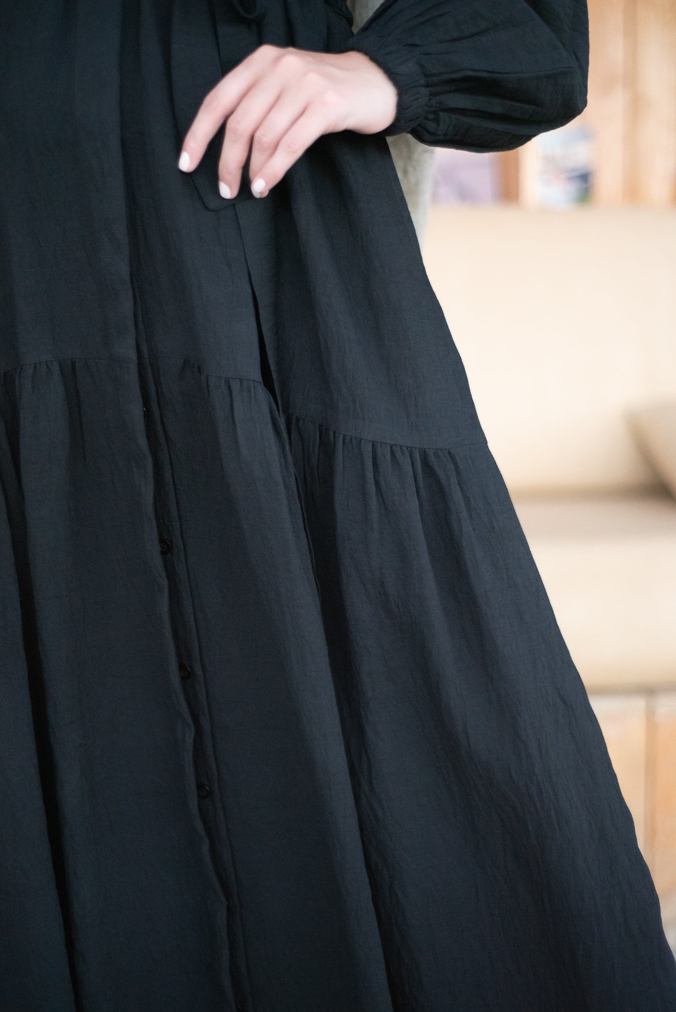 Frills Linen Dress - Black