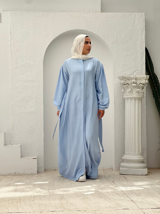 Linen Frills Dress - Light Blue