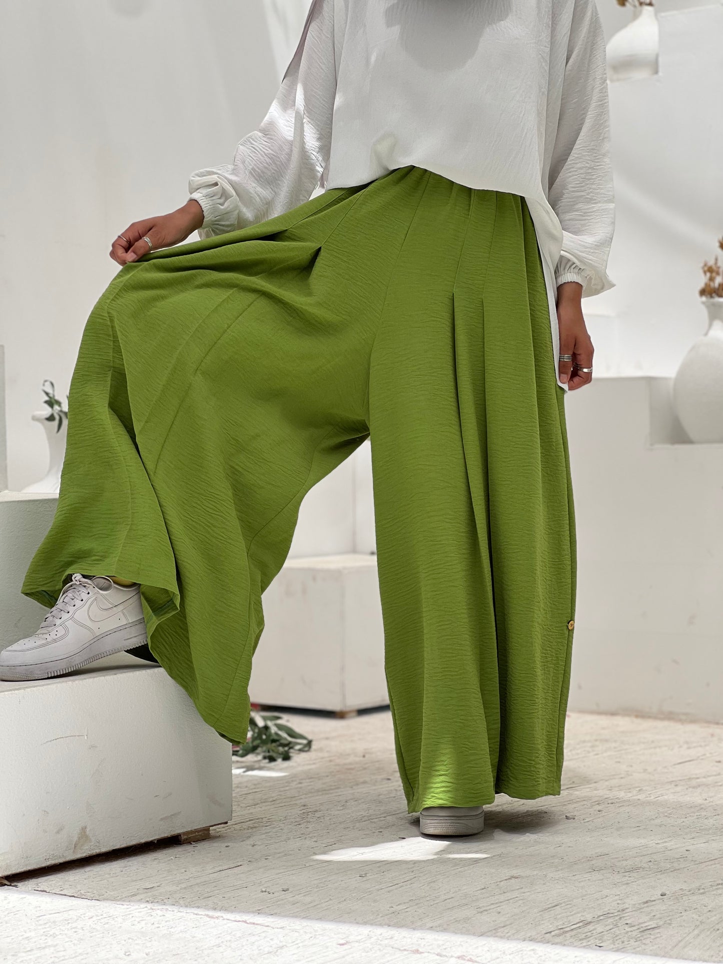 Front Pleats Pants - lime