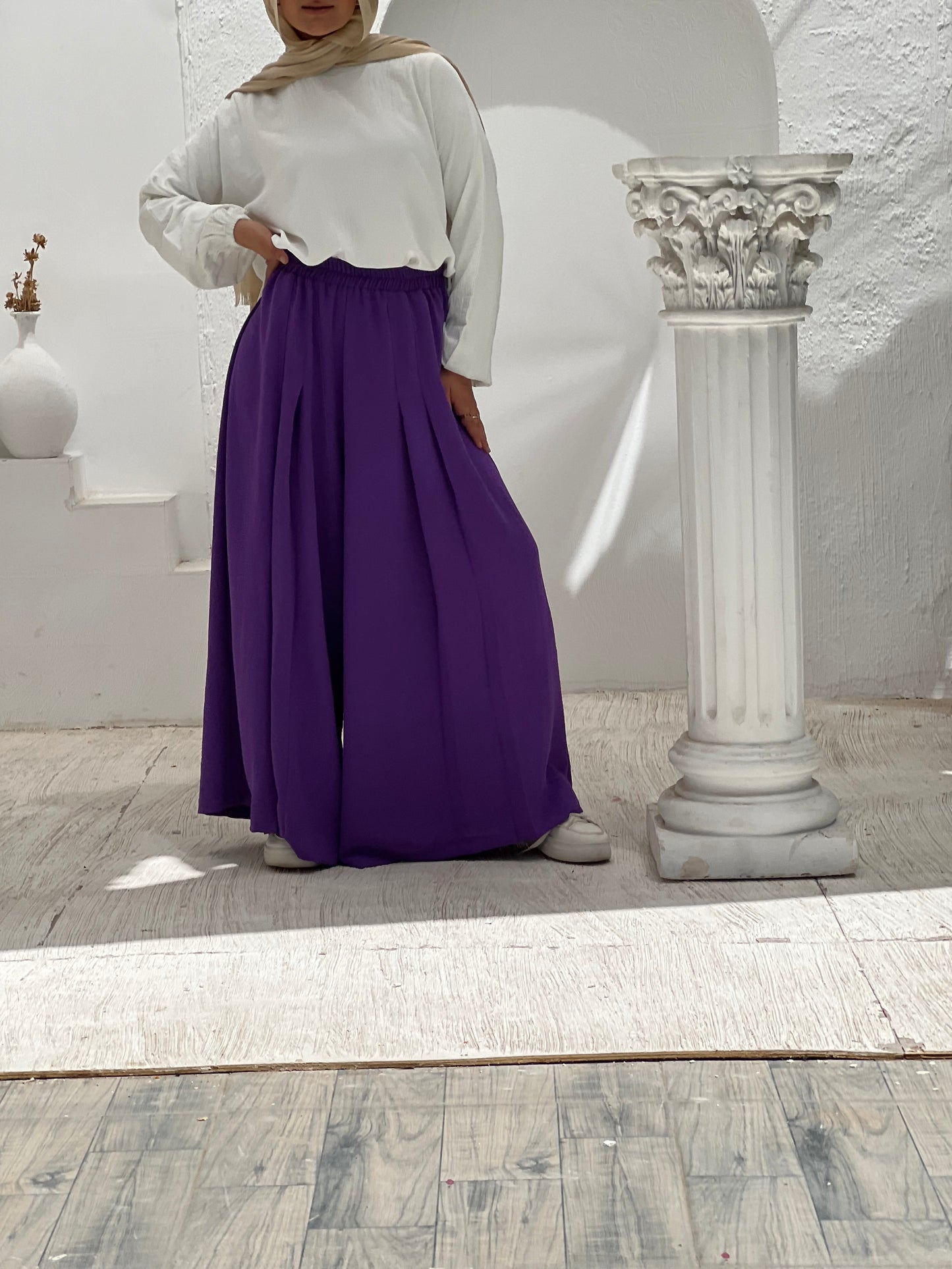 Front Pleats Pants - Purple