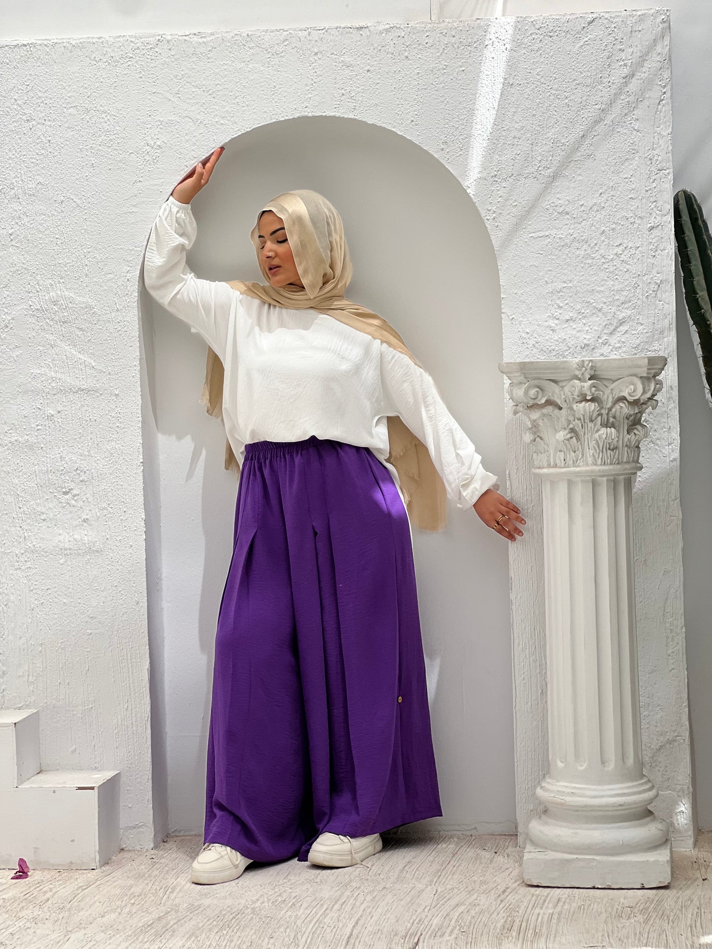 Front Pleats Pants - Purple